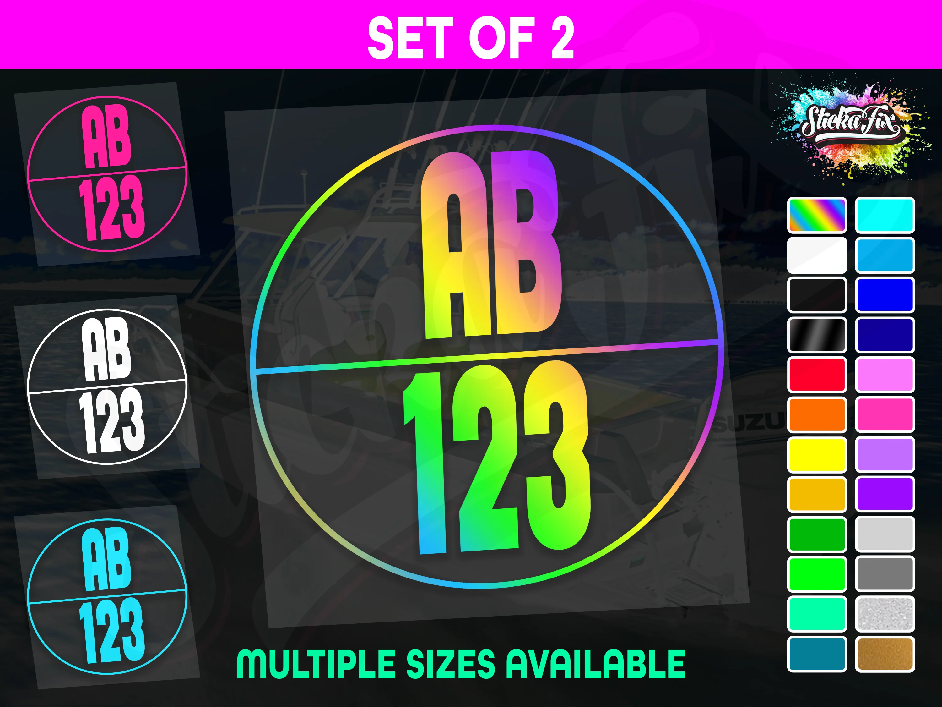 2x Round Custom Boat Rego Sticker Decals Set Vinyl Registration