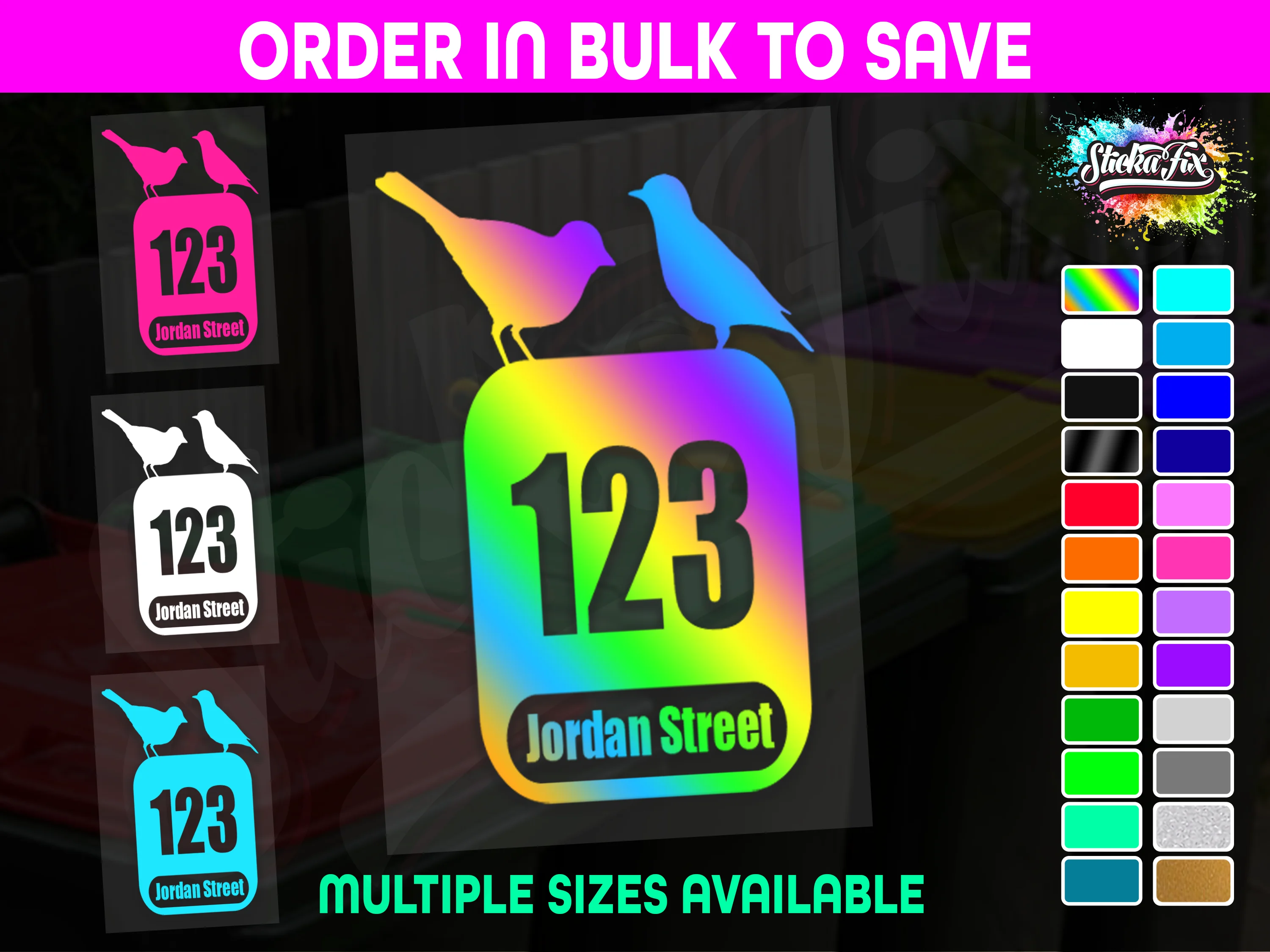 Custom Bin Sticker Street Name Number Wheelie Garbage Rubbish Vinyl Decal