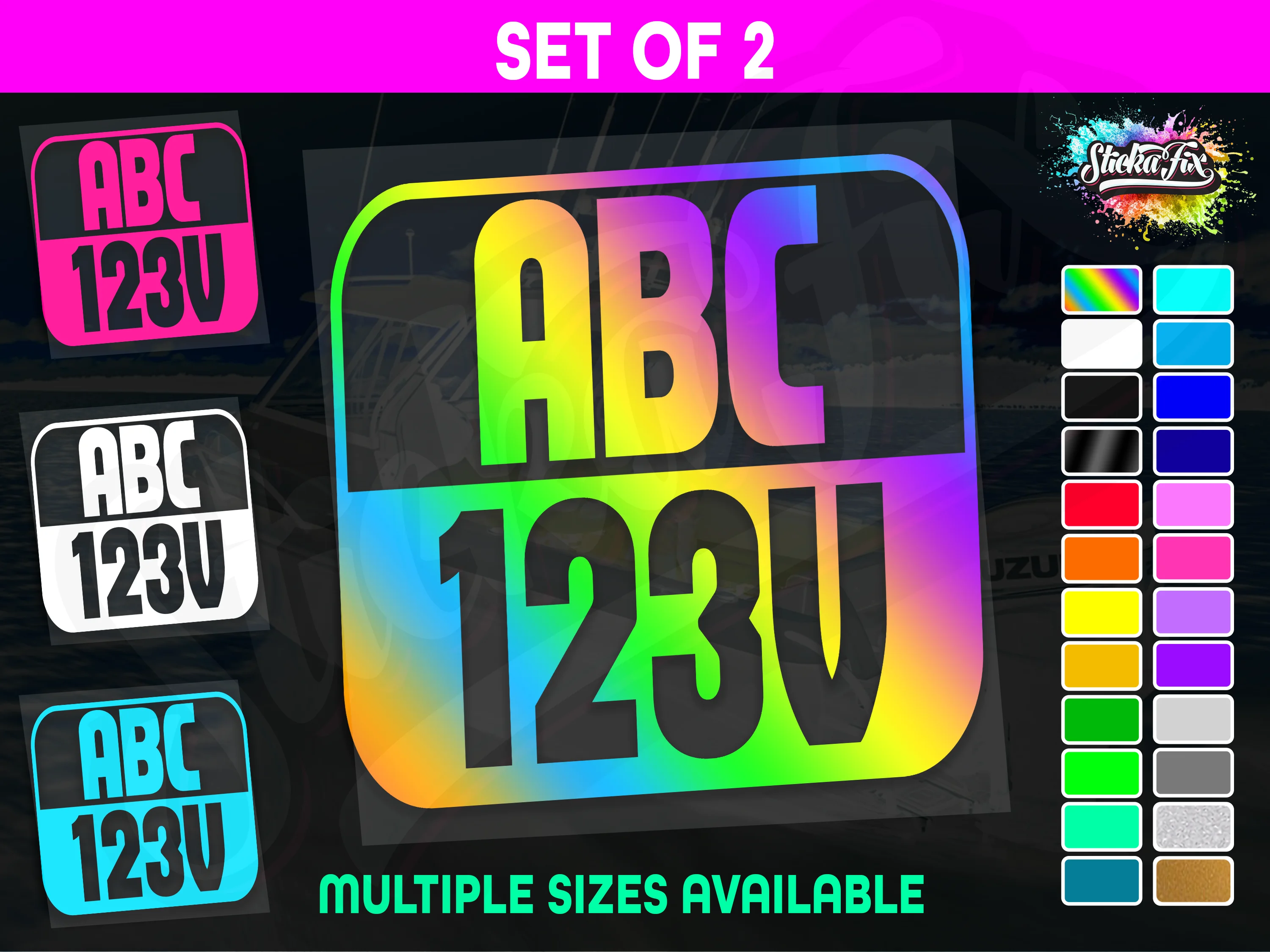 2x Rectangle Custom Boat Rego Sticker Decals Set Vinyl Registration