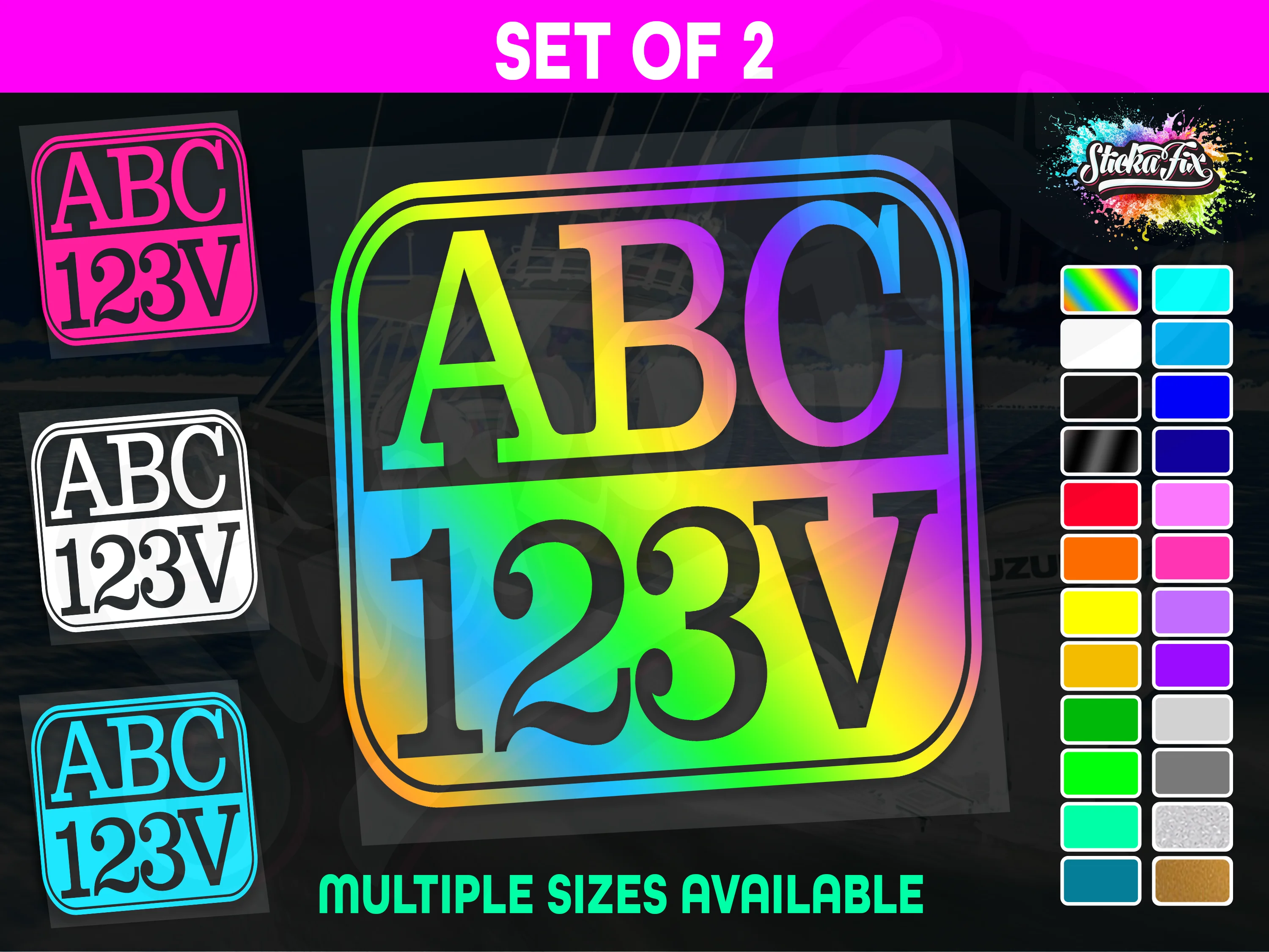 2x Rectangle Custom Boat Rego Sticker Decals Set Vinyl Registration