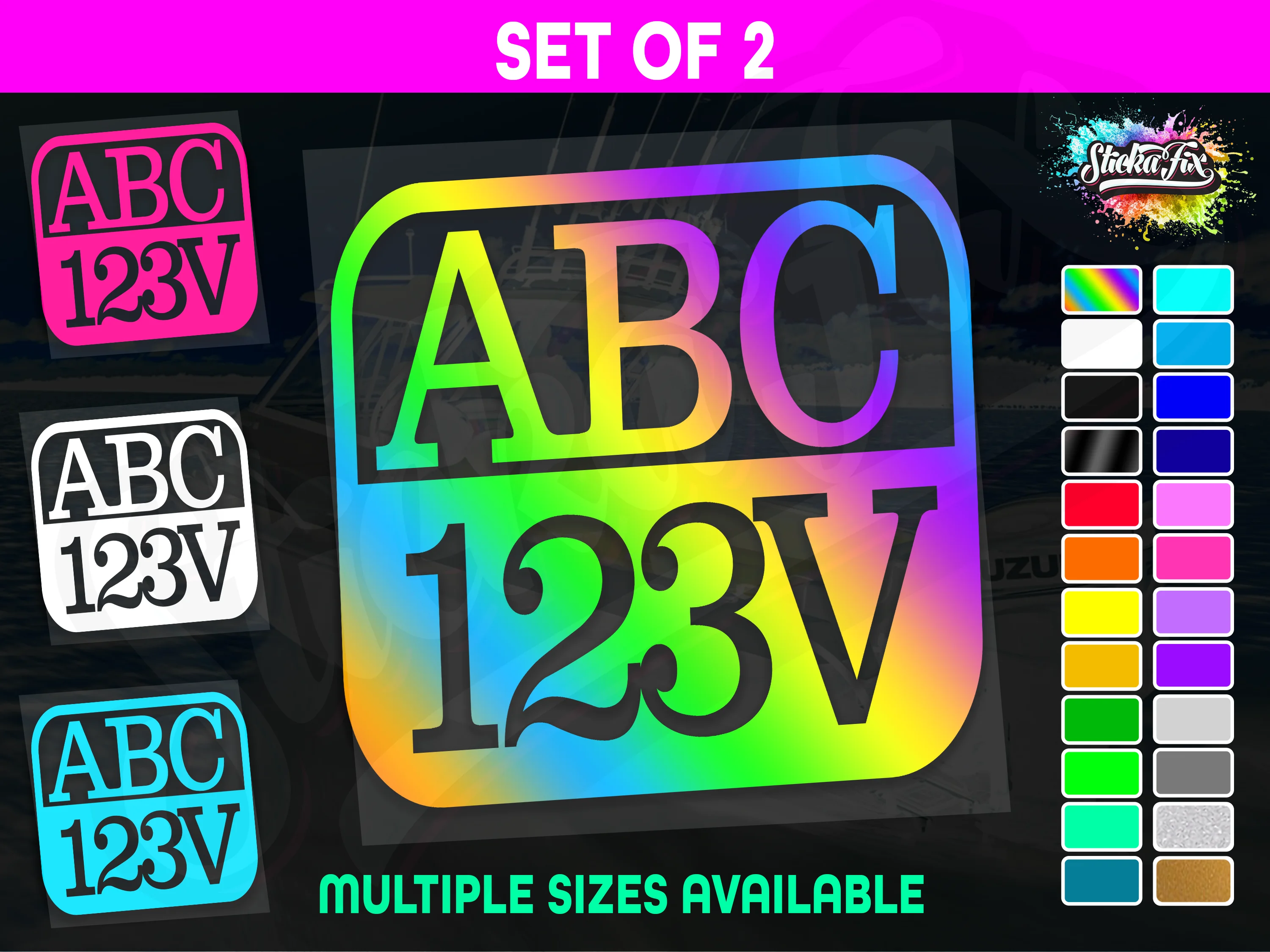 2x Rectangle Custom Boat Rego Sticker Decals Set Vinyl Registration