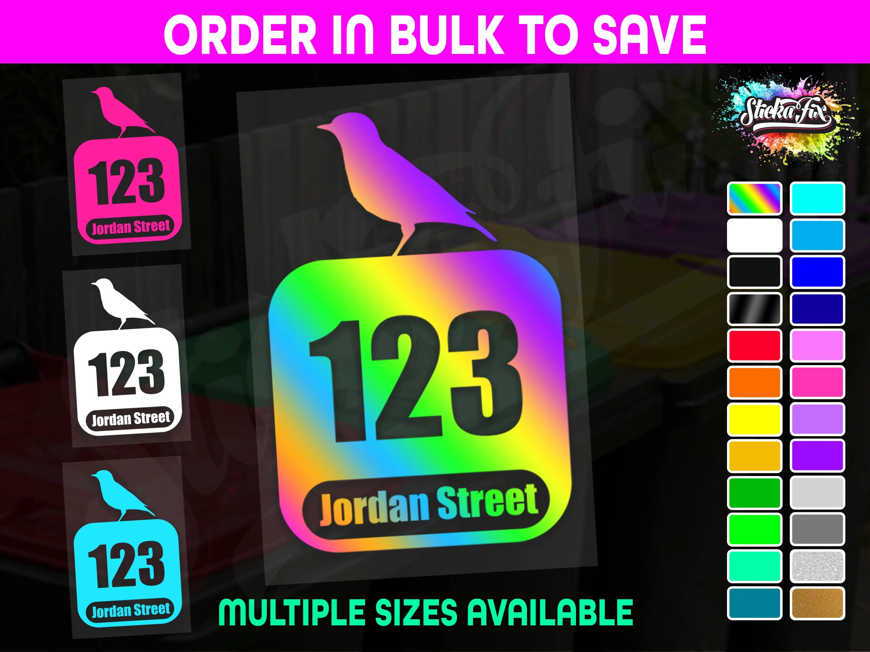 Custom Bin Sticker Street Name Number Wheelie Garbage Rubbish Vinyl Decal