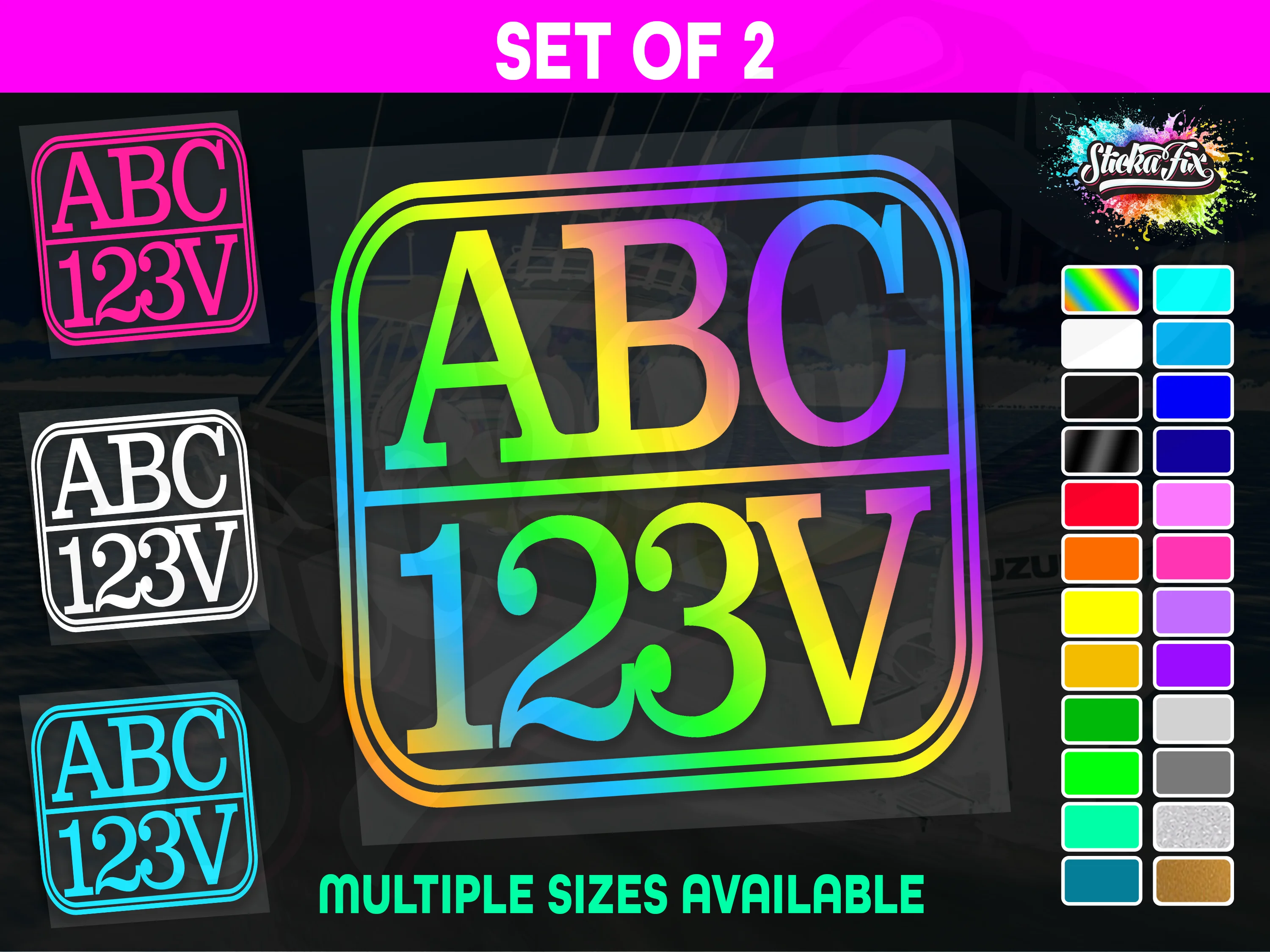 2x Rectangle Custom Boat Rego Sticker Decals Set Vinyl Registration