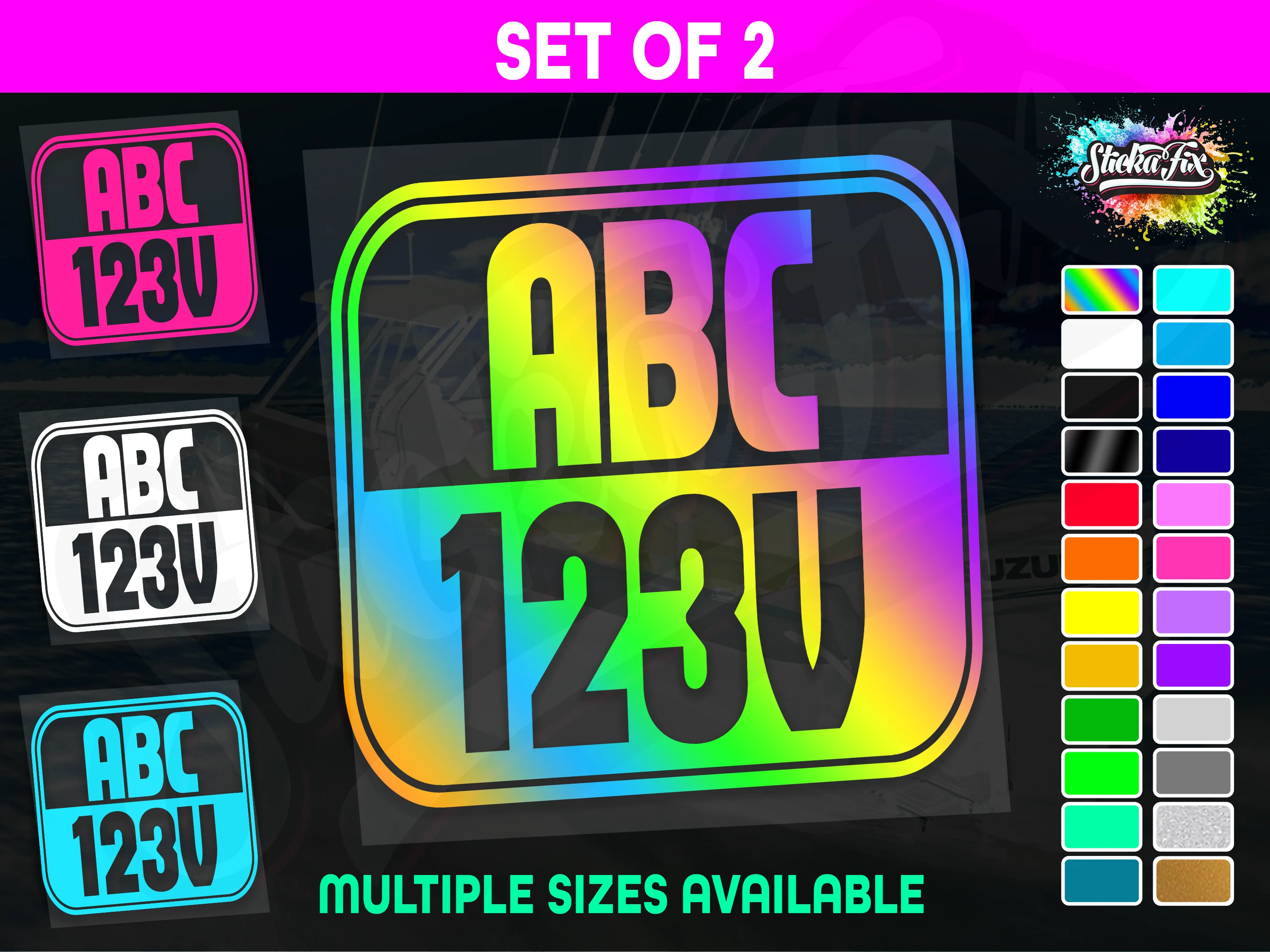 2x Rectangle Custom Boat Rego Sticker Decals Set Vinyl Registration