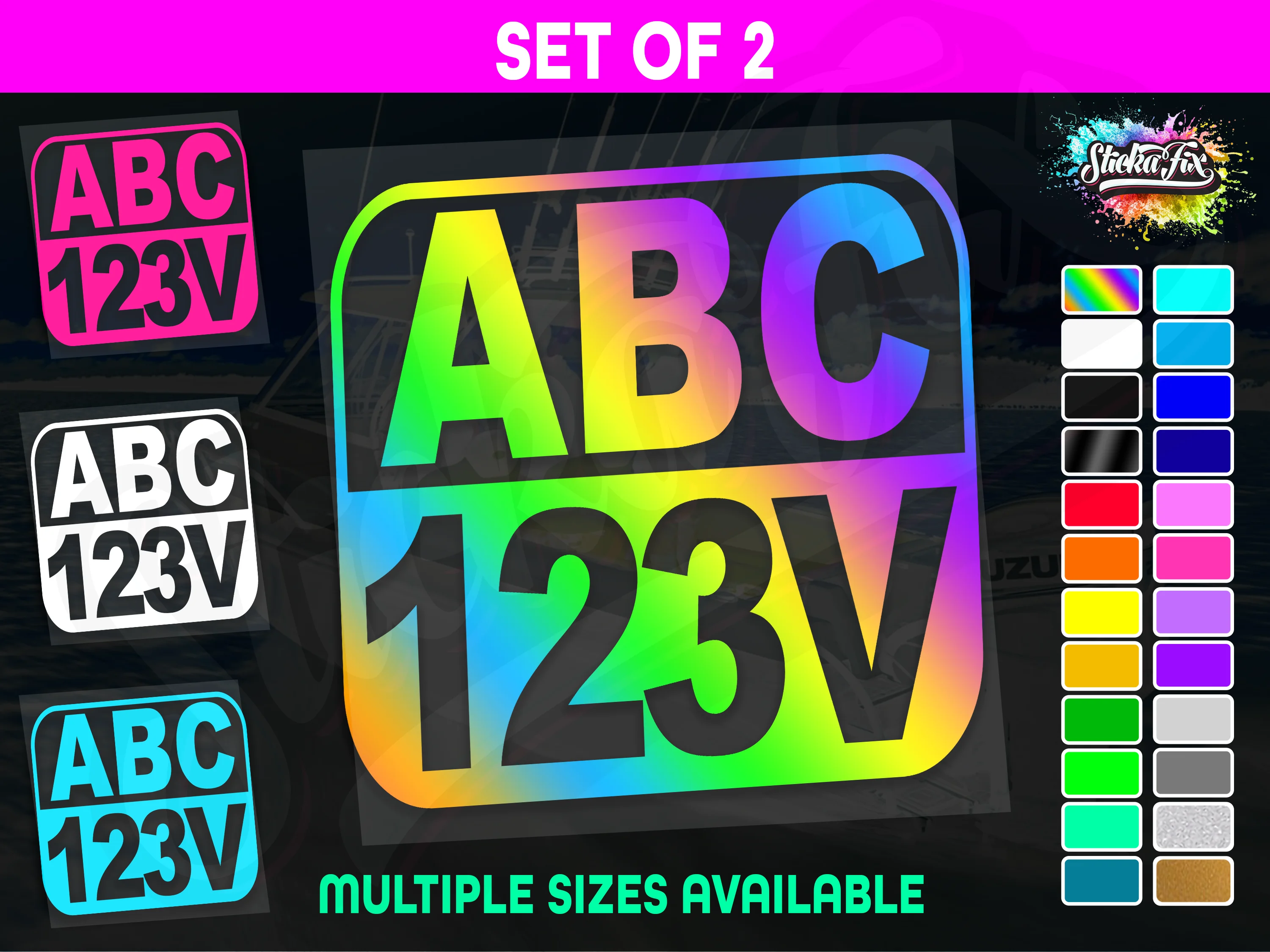 2x Rectangle Custom Boat Rego Sticker Decals Set Vinyl Registration