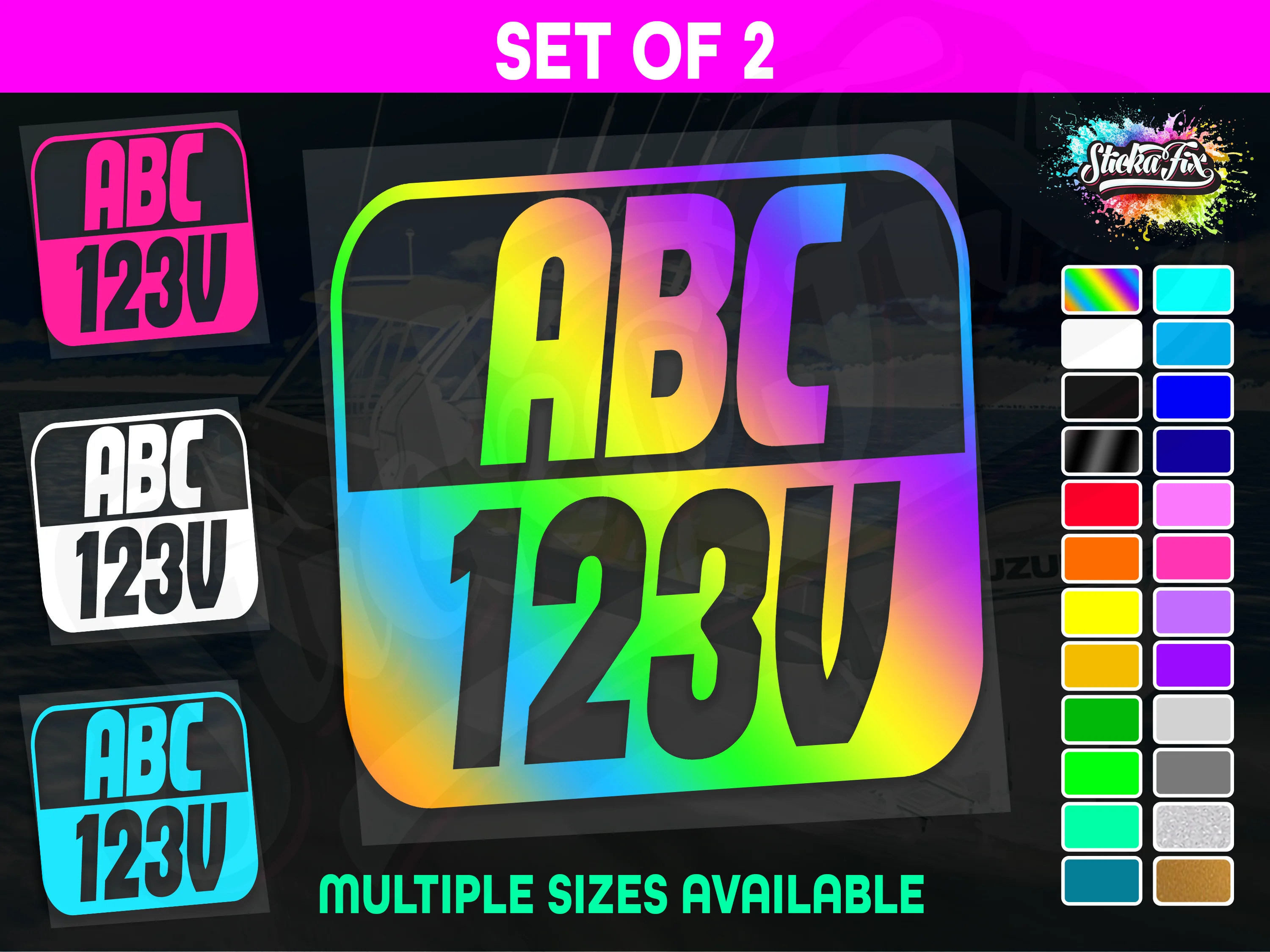 2x Rectangle Custom Boat Rego Sticker Decals Set Vinyl Registration