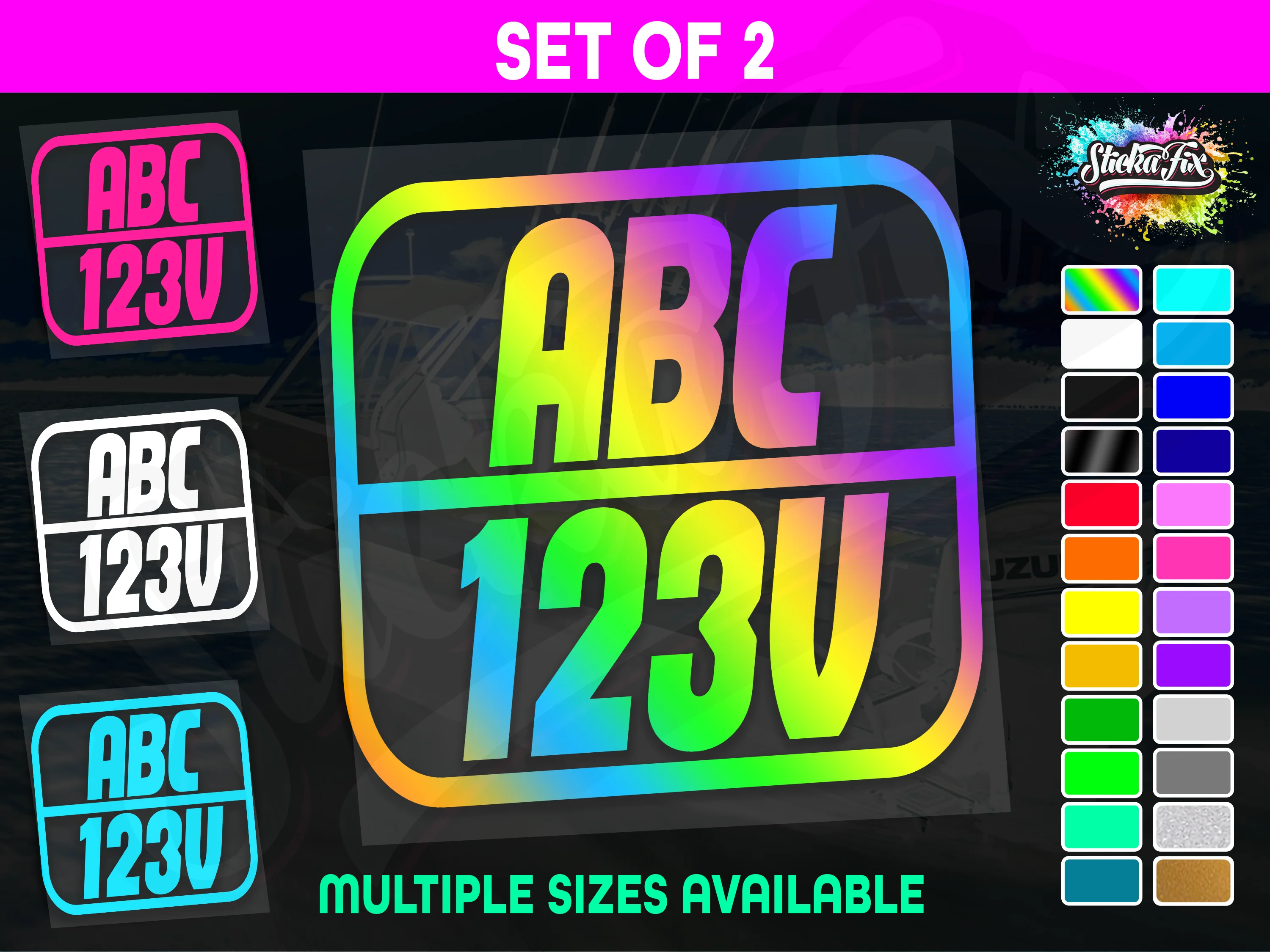 2x Rectangle Custom Boat Rego Sticker Decals Set Vinyl Registration