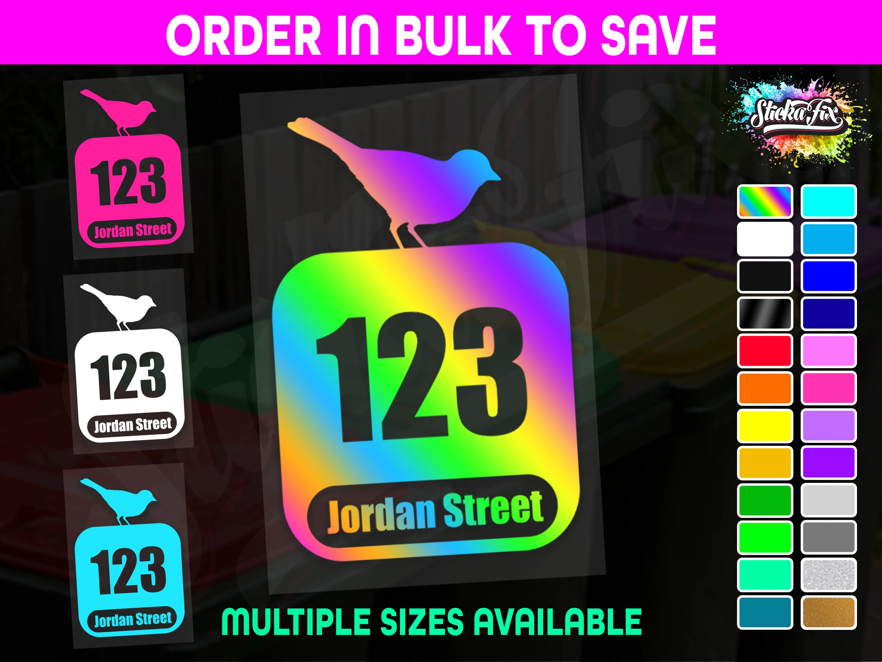 Custom Bin Sticker Street Name Number Wheelie Garbage Rubbish Vinyl Decal