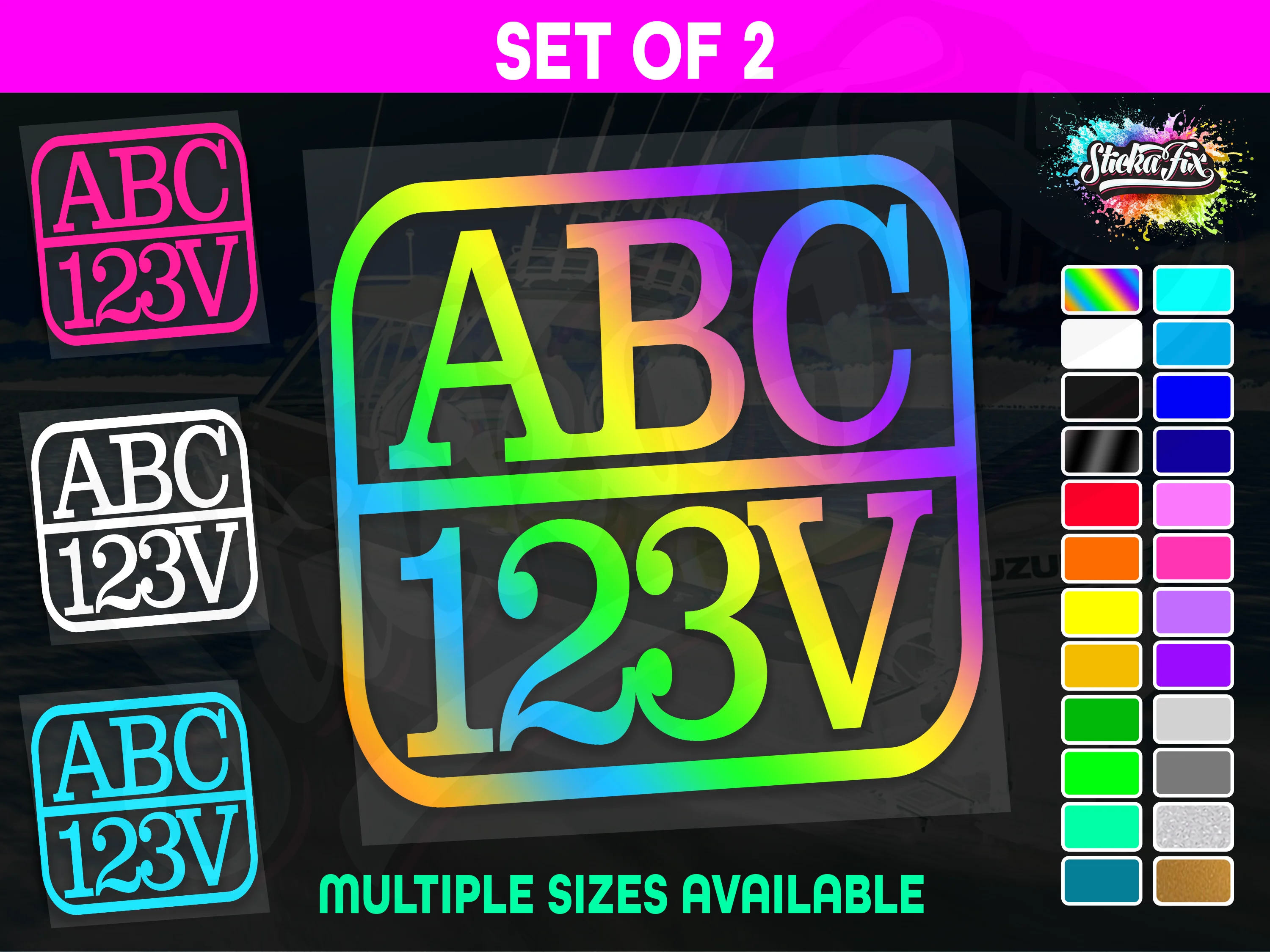2x Rectangle Custom Boat Rego Sticker Decals Set Vinyl Registration
