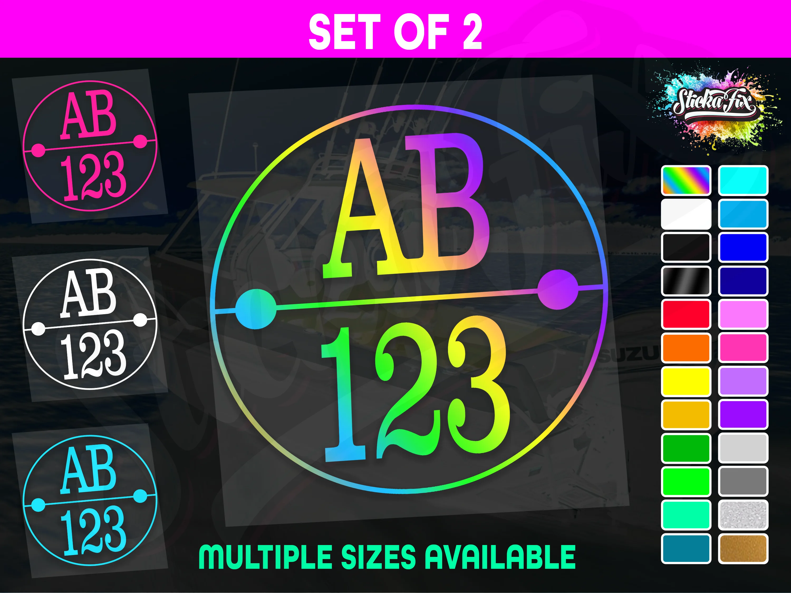 2x Round Custom Boat Rego Sticker Decals Set Vinyl Registration