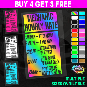 Mechanic Hourly Rate 4X4 car vinyl STICKER funny DECAL 4WD Ute Van JDM Truck Drift