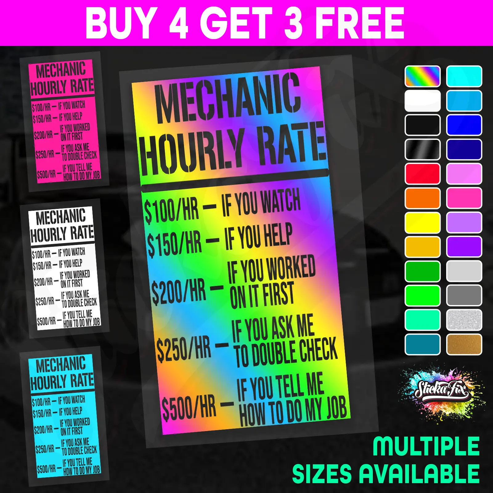 Mechanic Hourly Rate 4X4 car vinyl STICKER funny DECAL 4WD Ute Van JDM Truck Drift