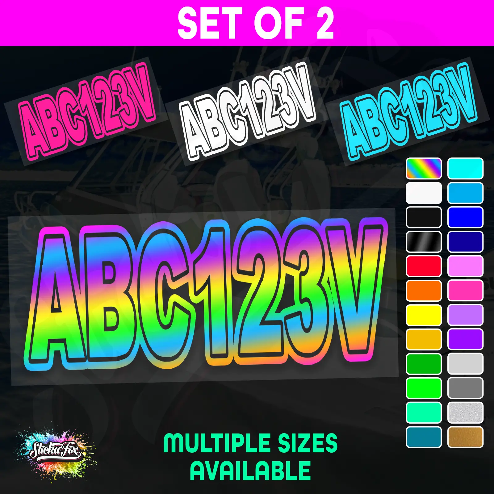 2x Jetski Rego Sticker Decals Set 100mm High Vinyl Registration 125mm 150mm