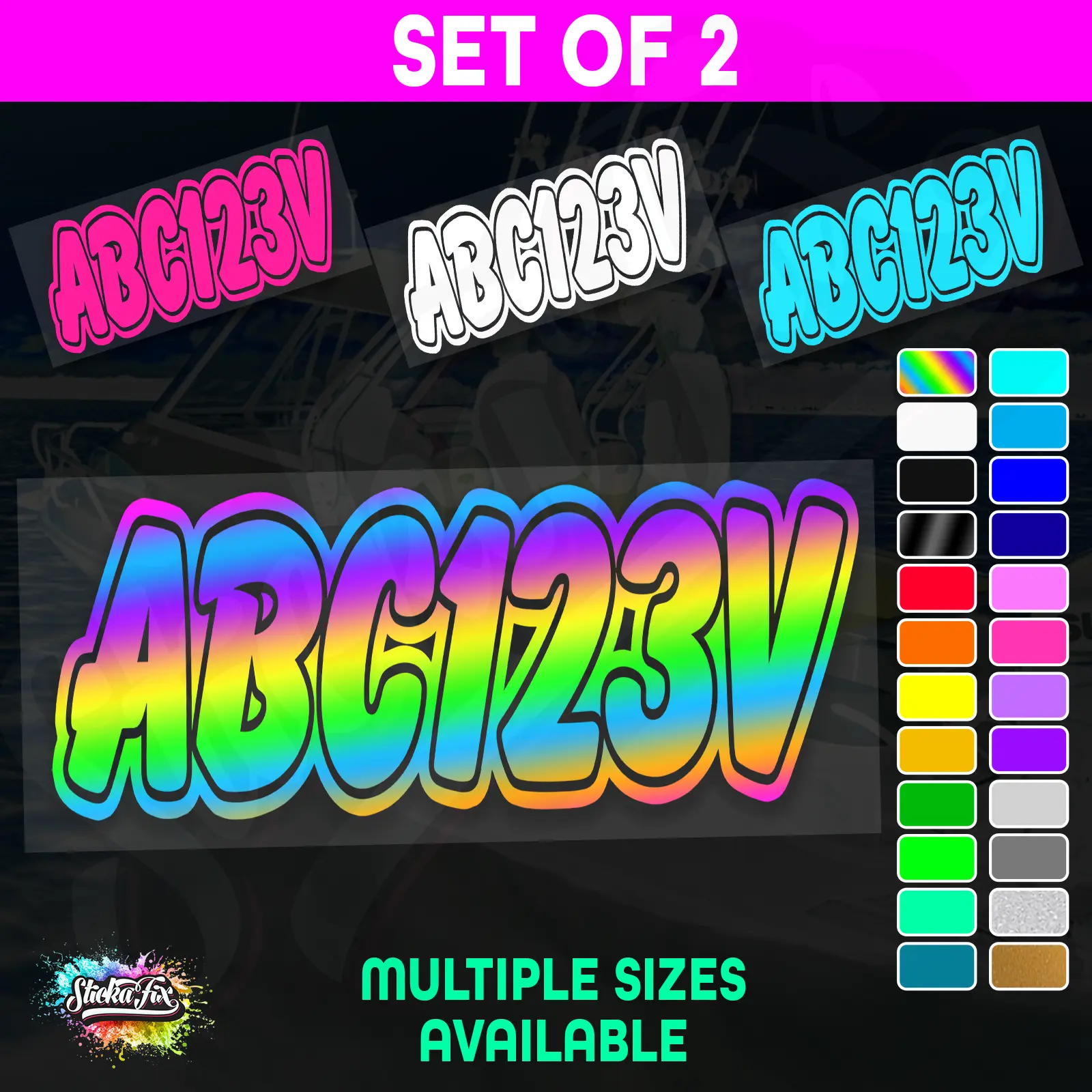 2x Jetski Rego Sticker Decals Set 100mm High Vinyl Registration 125mm 150mm