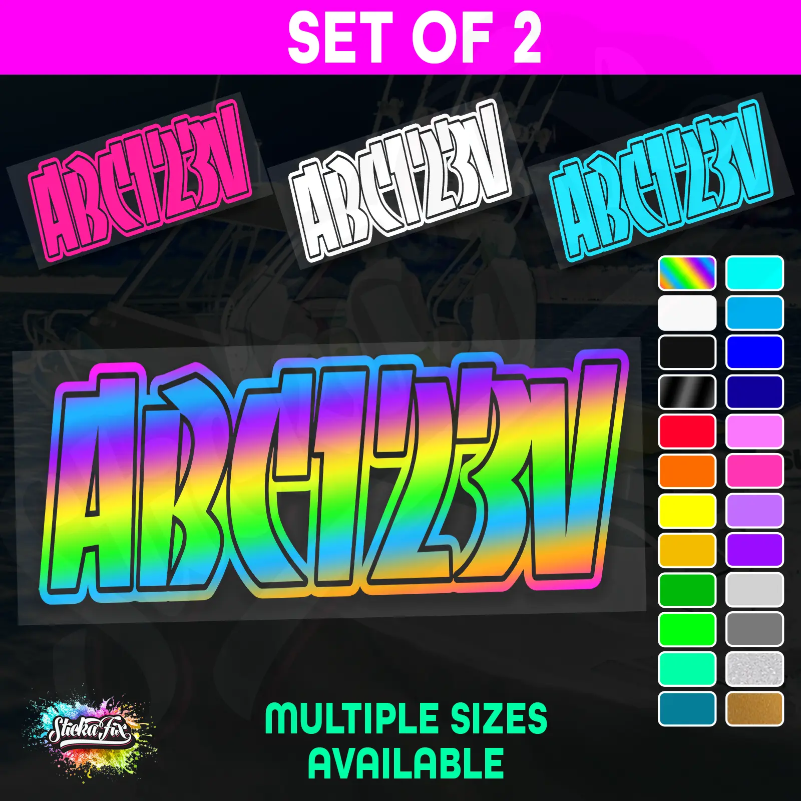 2x Jetski Rego Sticker Decals Set 100mm High Vinyl Registration 125mm 150mm