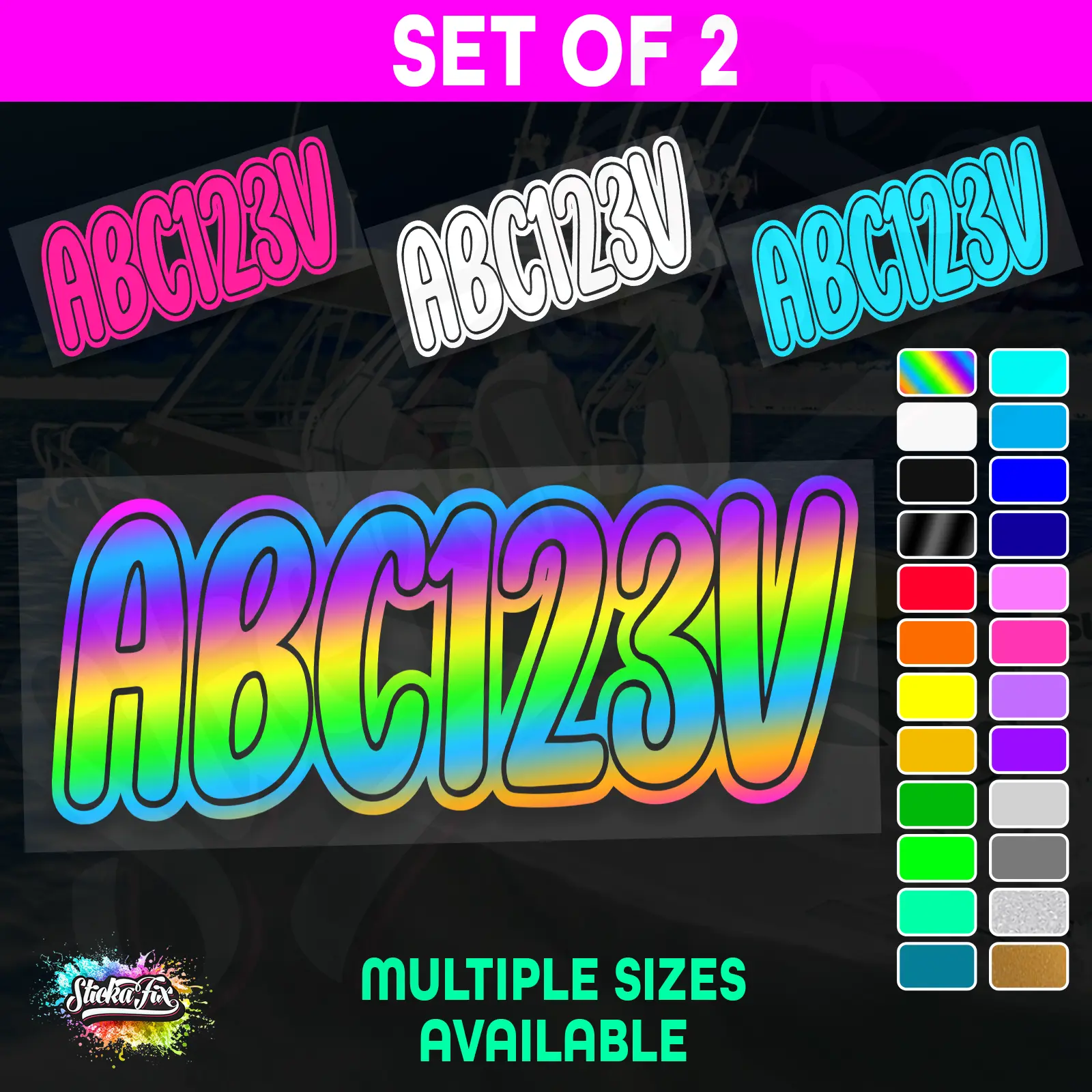 2x Boat Rego Sticker Decals Set 150mm High Vinyl Registration