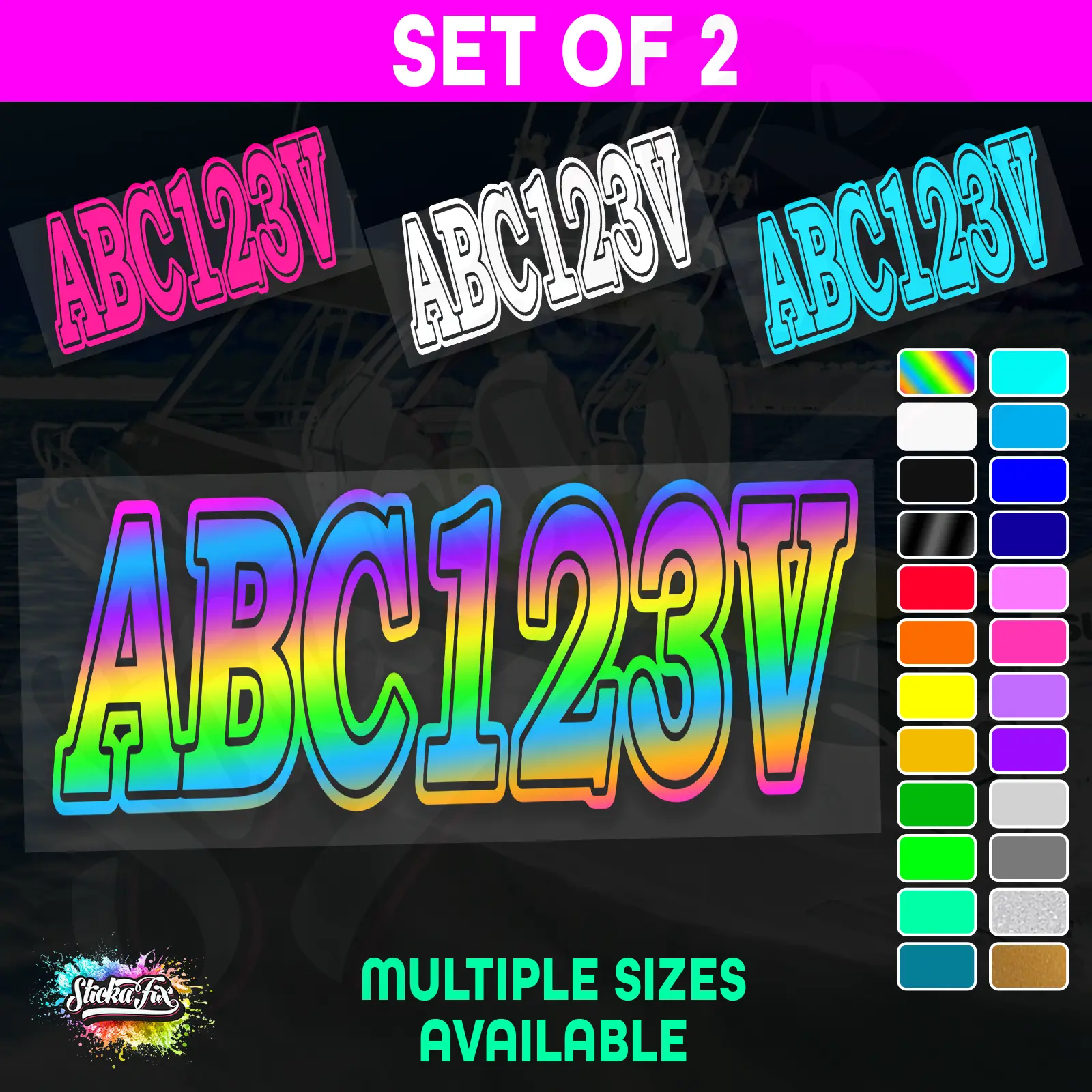 2x Boat Rego Sticker Decals Set 150mm High Vinyl Registration 200mm 250mm 300mm