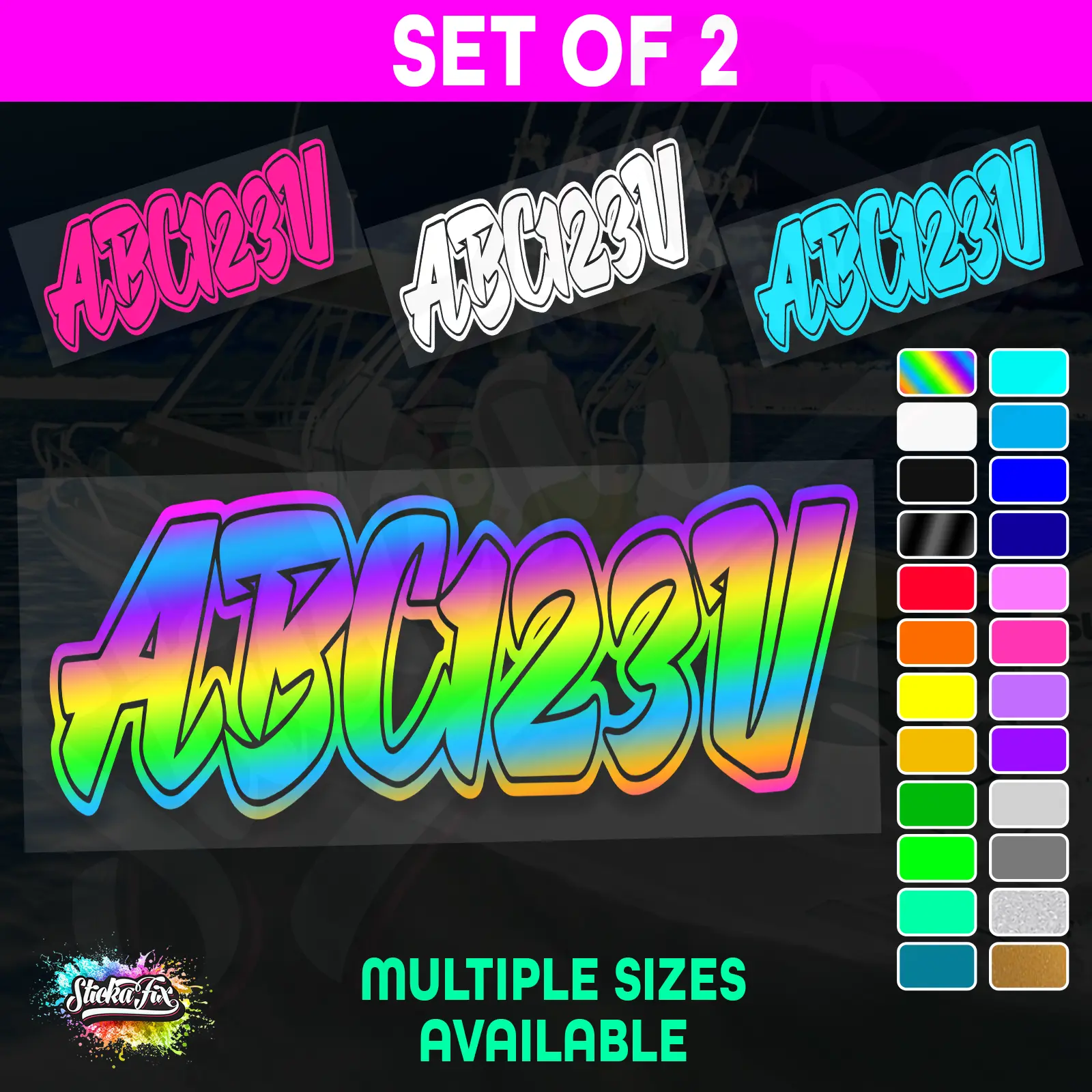 2x Jetski Rego Sticker Decals Set 100mm High Vinyl Registration