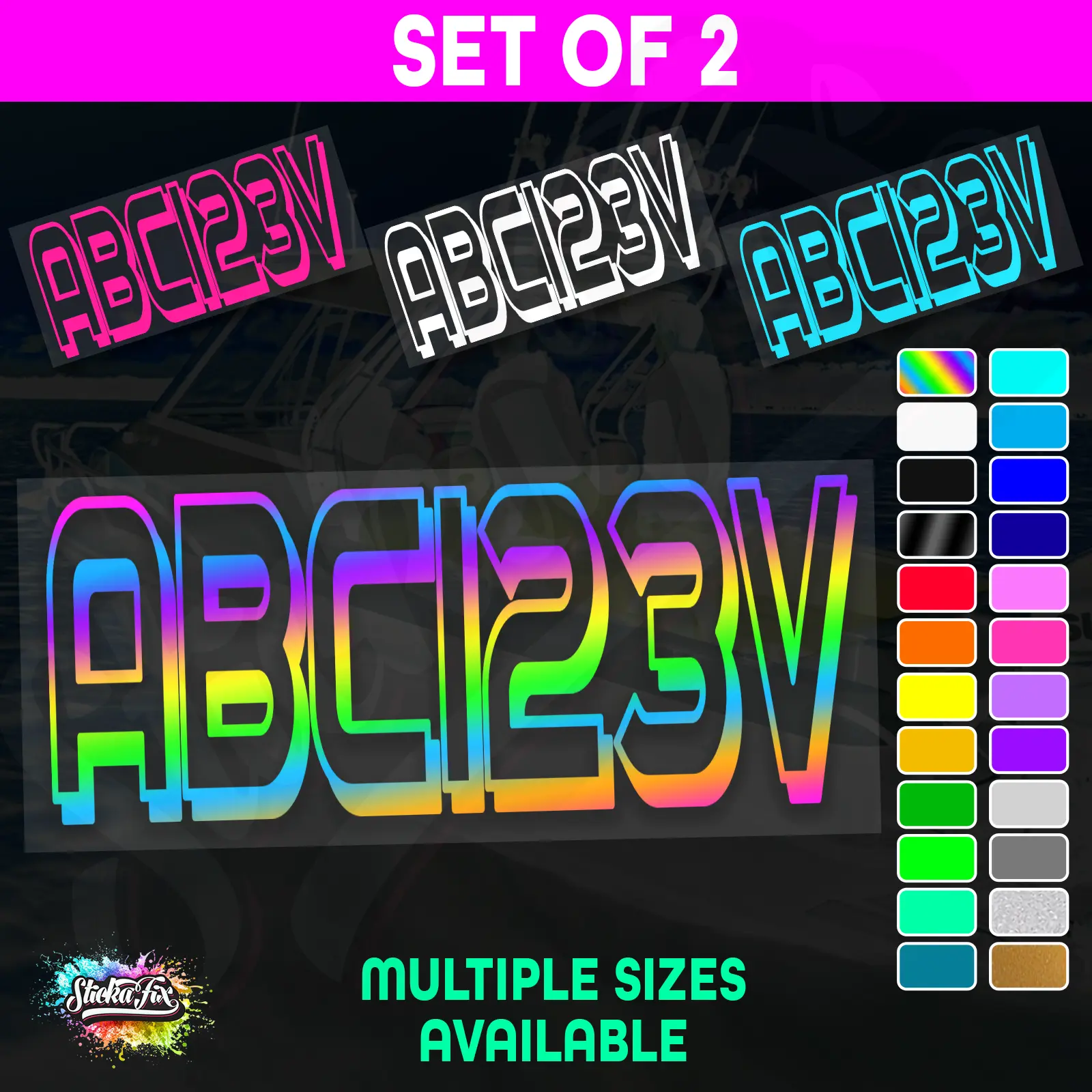 2x Boat Rego Sticker Decals Set 150mm High Vinyl Registration 200mm 250mm 300mm