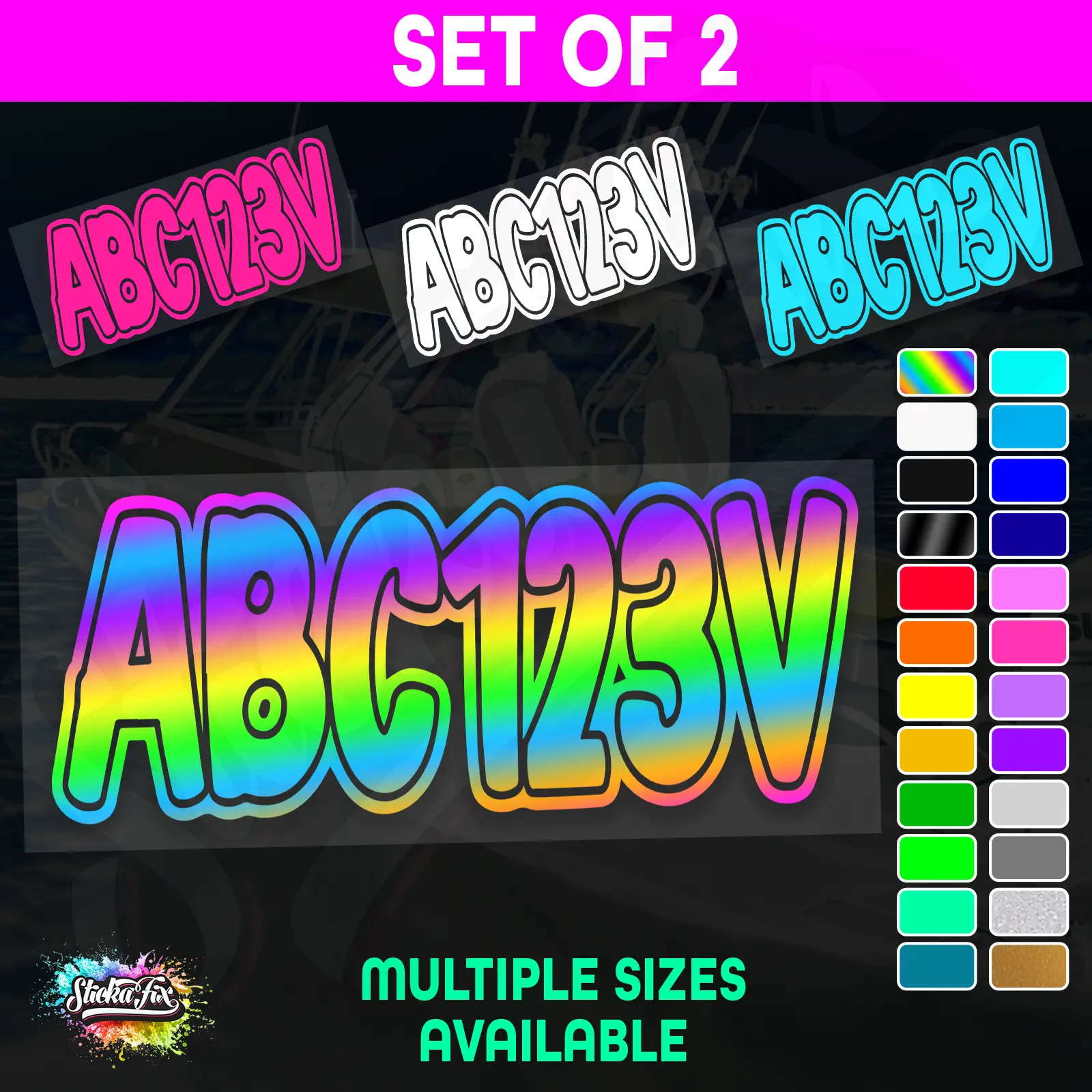 2x Jetski Rego Sticker Decals Set 100mm High Vinyl Registration 125mm 150mm