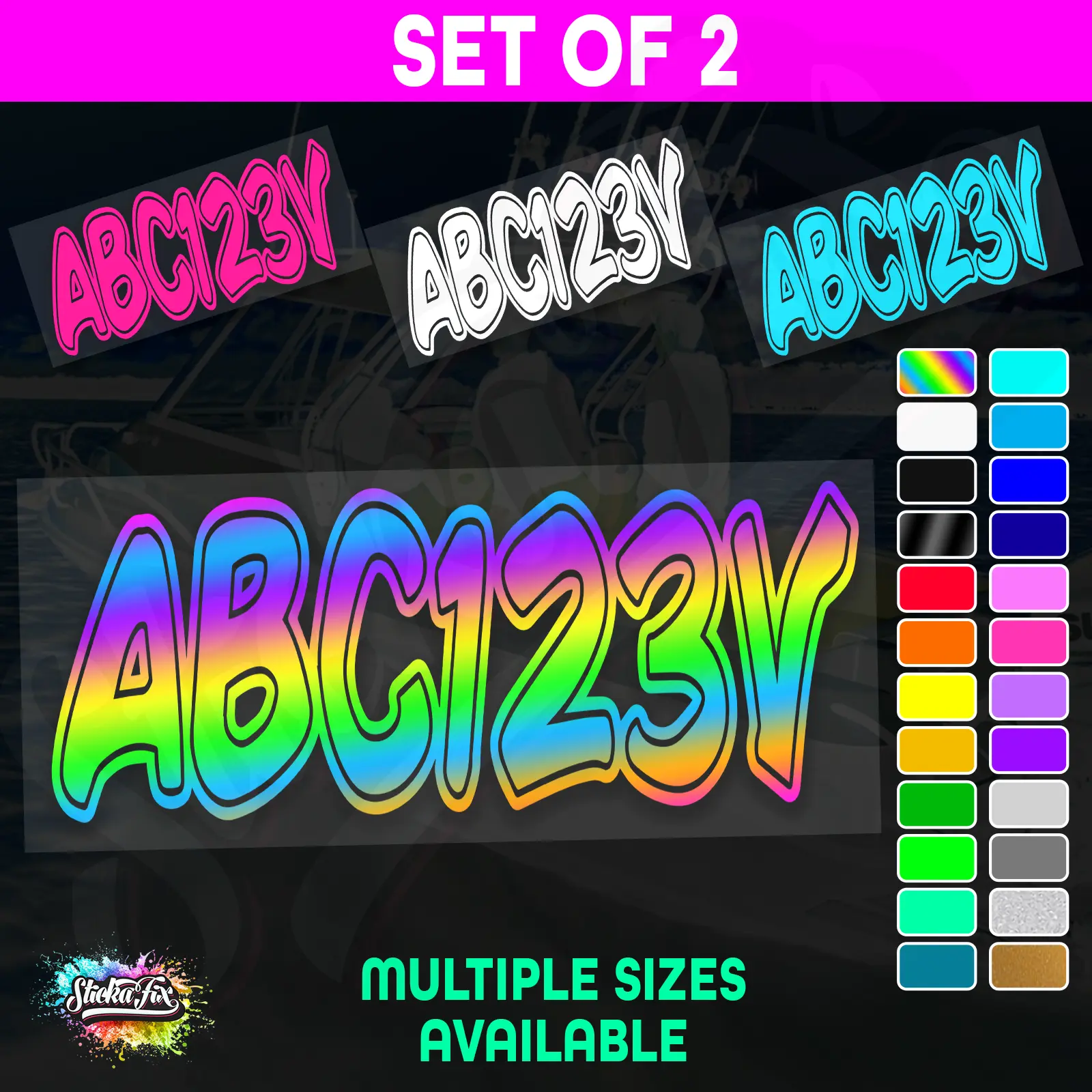 2x Boat Rego Sticker Decals Set 150mm High Vinyl Registration 200mm 250mm 300mm