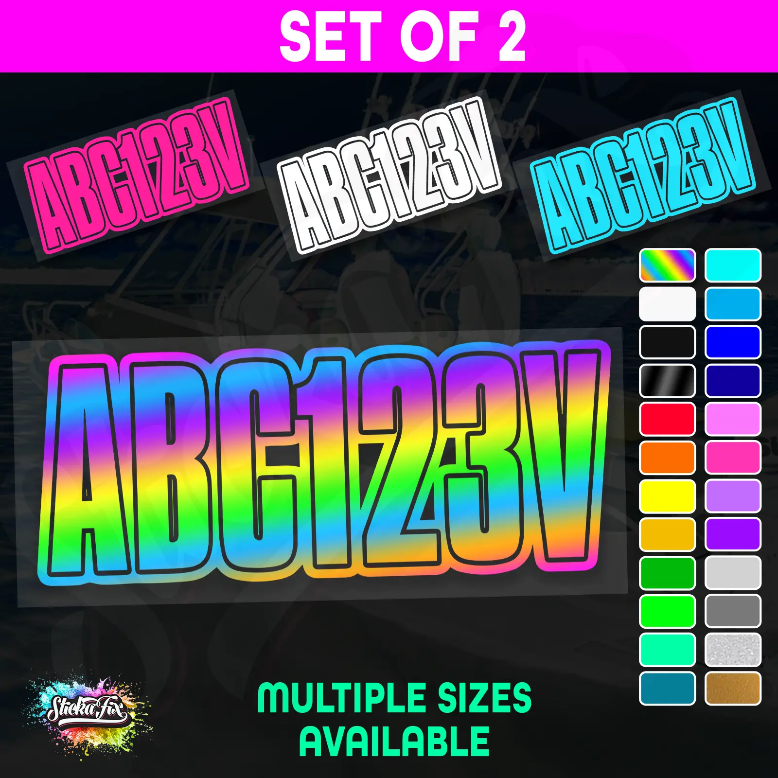 2x Jetski Rego Sticker Decals Set 100mm High Vinyl Registration 125mm 150mm