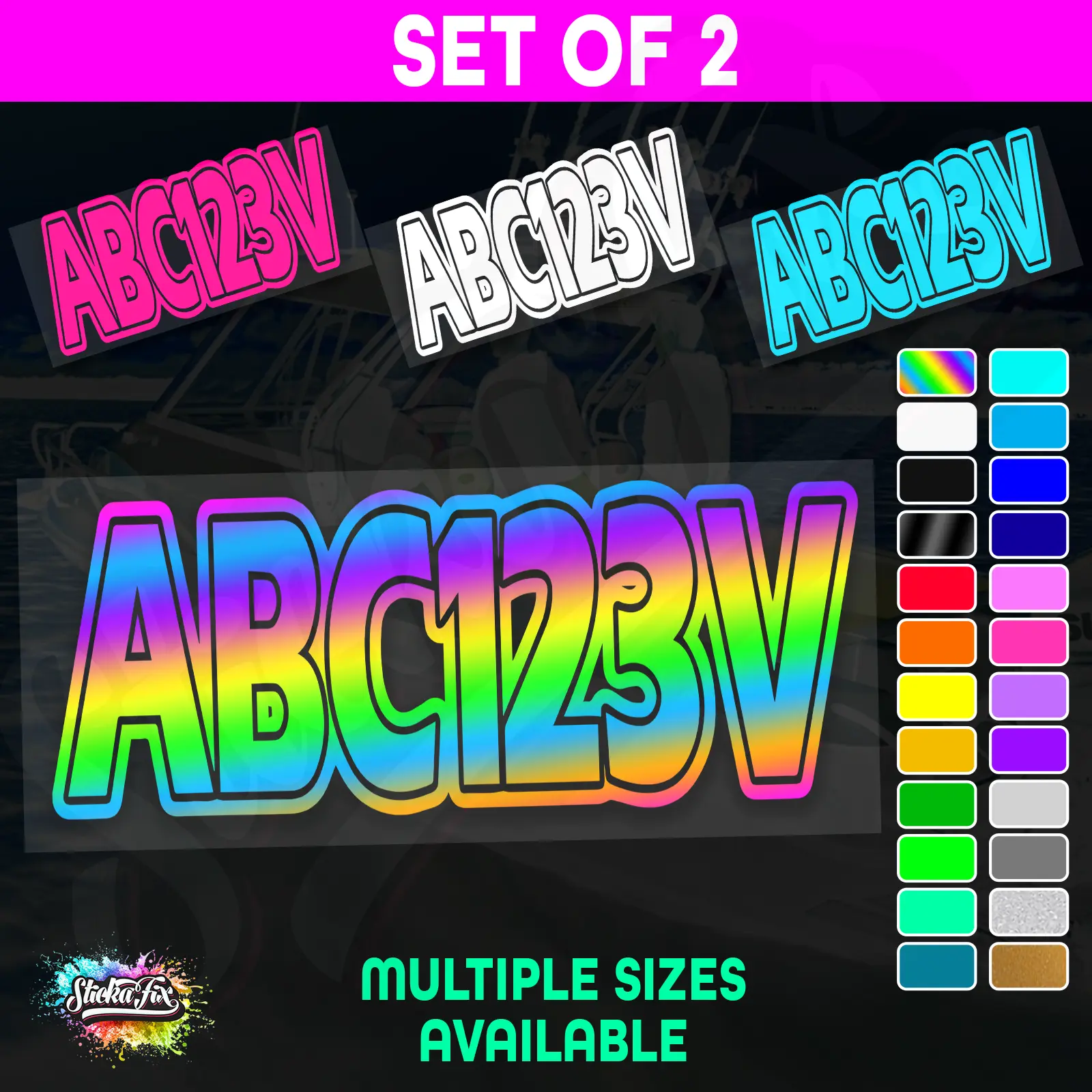 2x Boat Rego Sticker Decals Set 150mm High Vinyl Registration 200mm 250mm 300mm