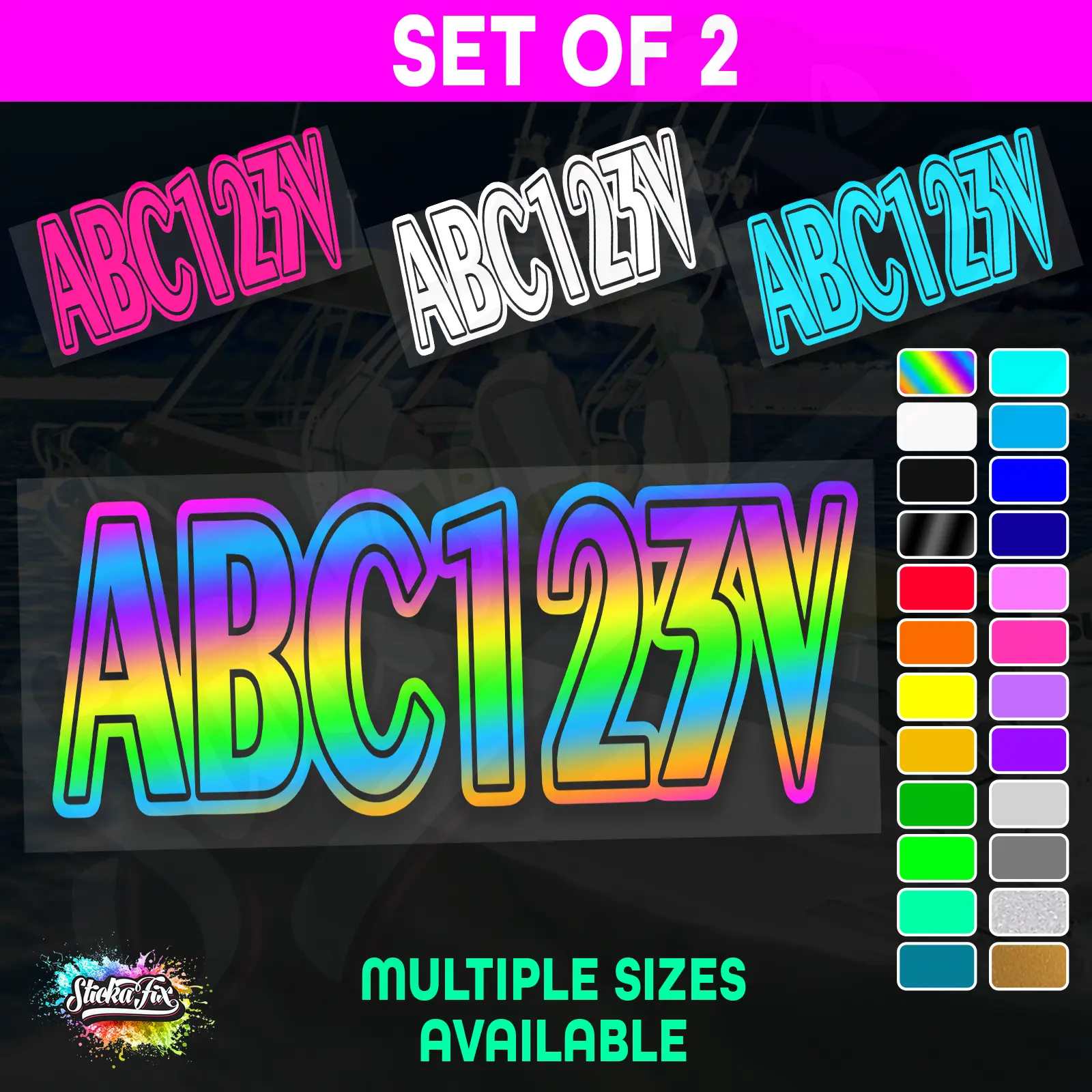 2x Boat Rego Sticker Decals Set 150mm High Vinyl Registration 200mm 250mm 300mm