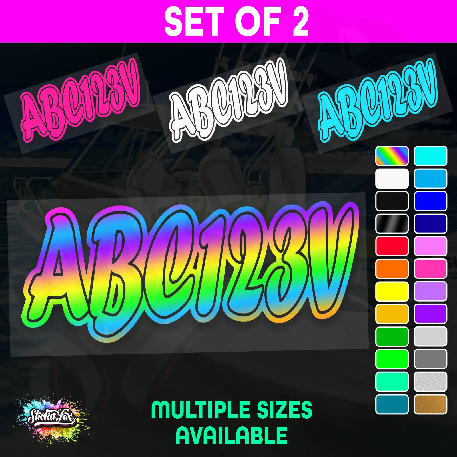 2x Jetski Rego Sticker Decals Set 100mm High Vinyl Registration 125mm 150mm