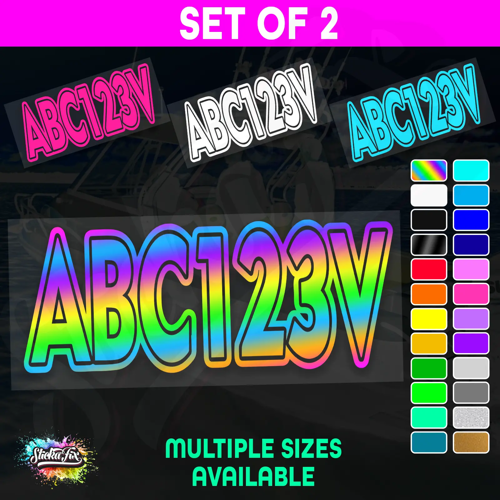 2x Jetski Rego Sticker Decals Set 100mm High Vinyl Registration 125mm 150mm