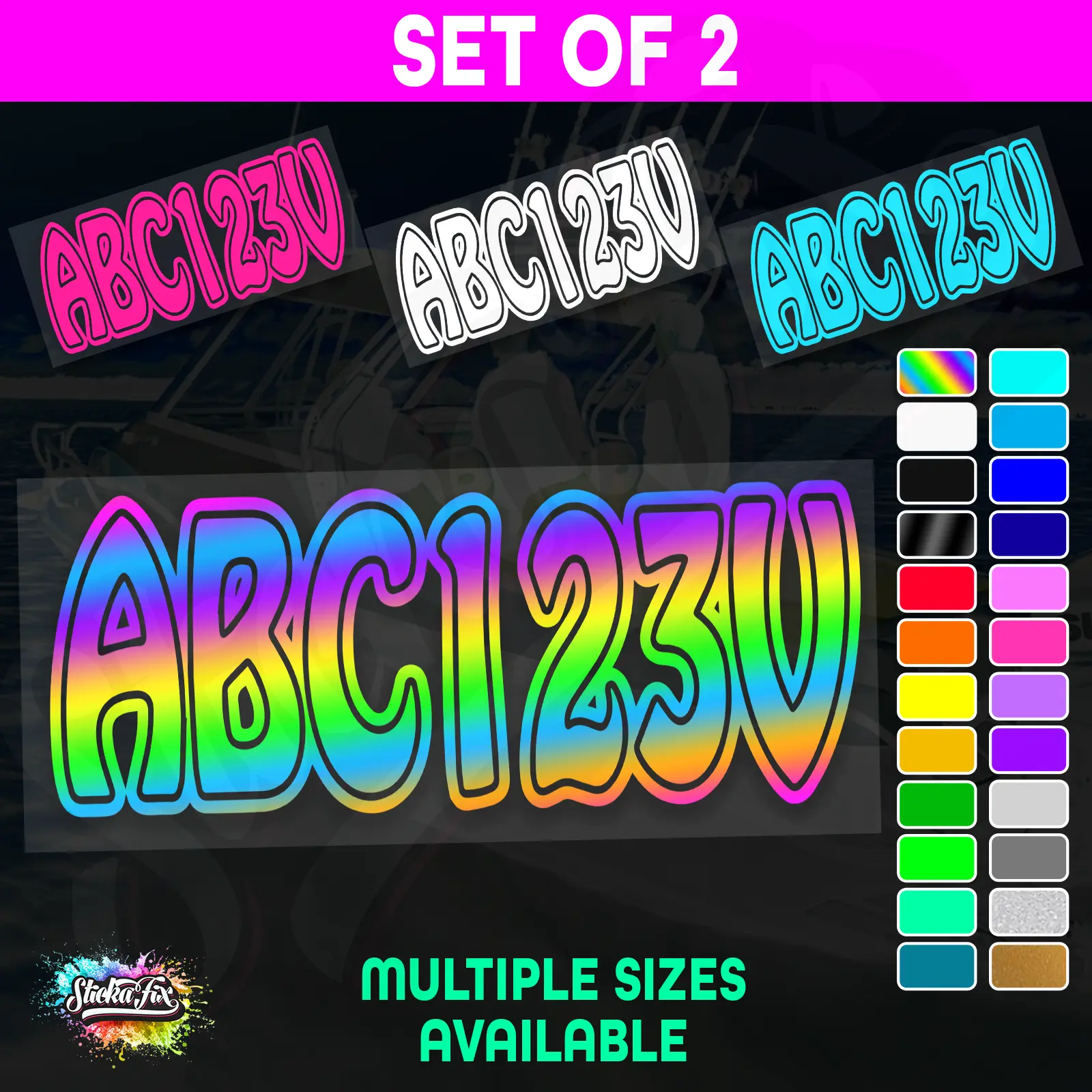 2x Boat Rego Sticker Decals Set 150mm High Vinyl Registration 200mm 250mm 300mm