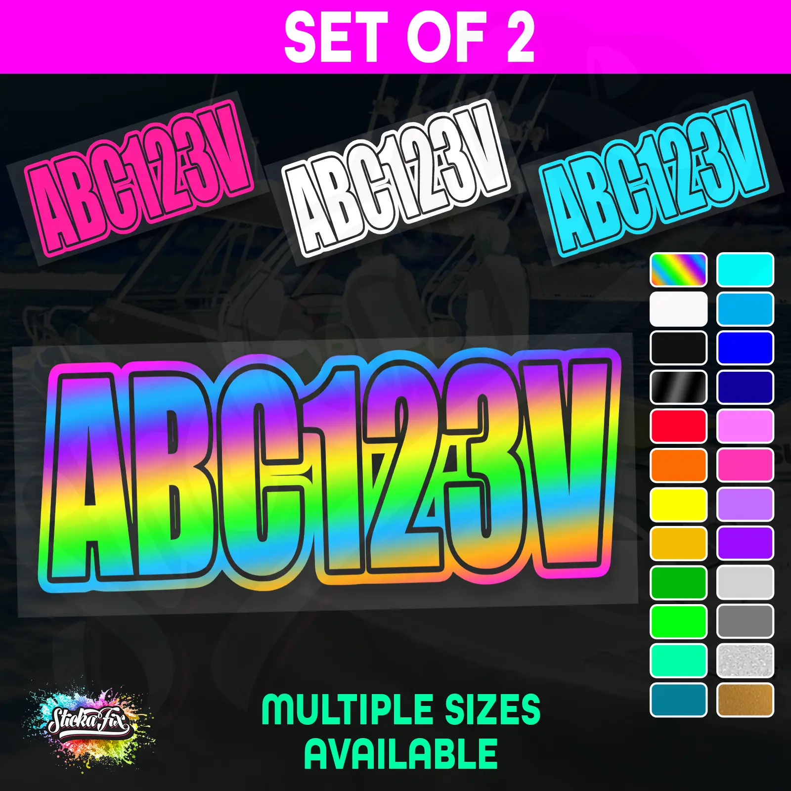 2x Jetski Rego Sticker Decals Set 100mm High Vinyl Registration 125mm 150mm