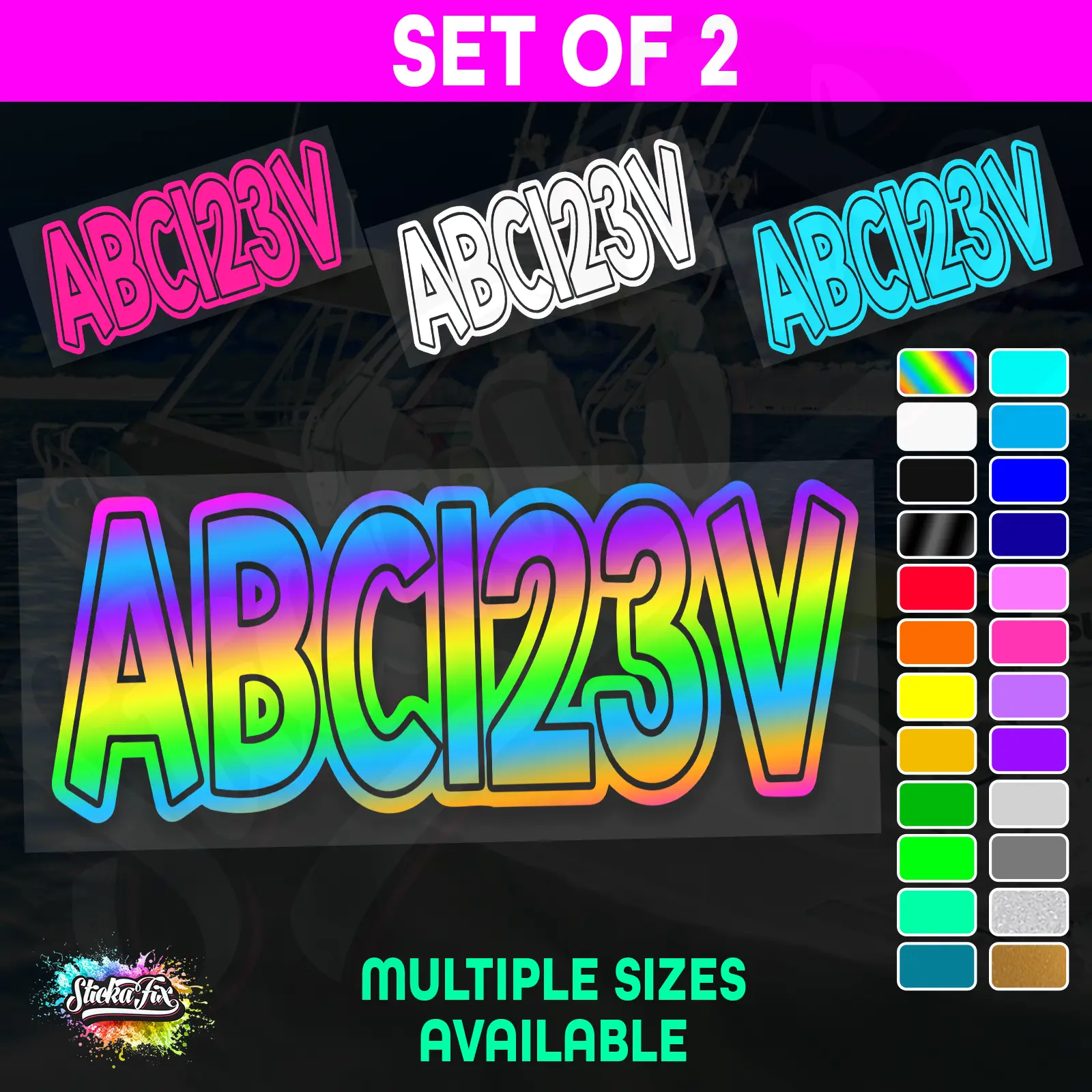 2x Jetski Rego Sticker Decals Set 100mm High Vinyl Registration 125mm 150mm