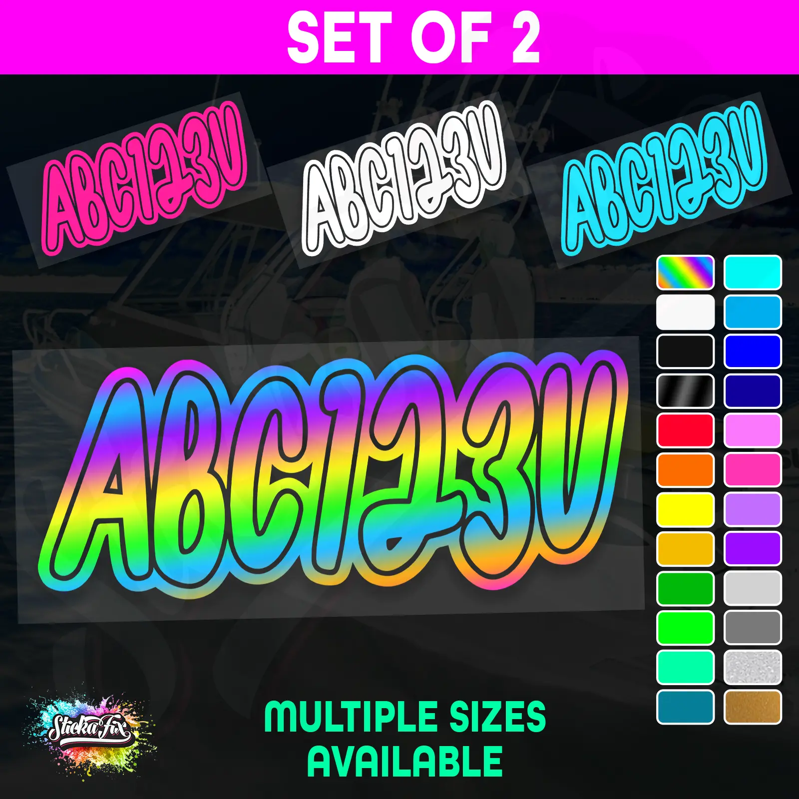 2x Boat Rego Sticker Decals Set 150mm High Vinyl Registration 200mm 250mm 300mm
