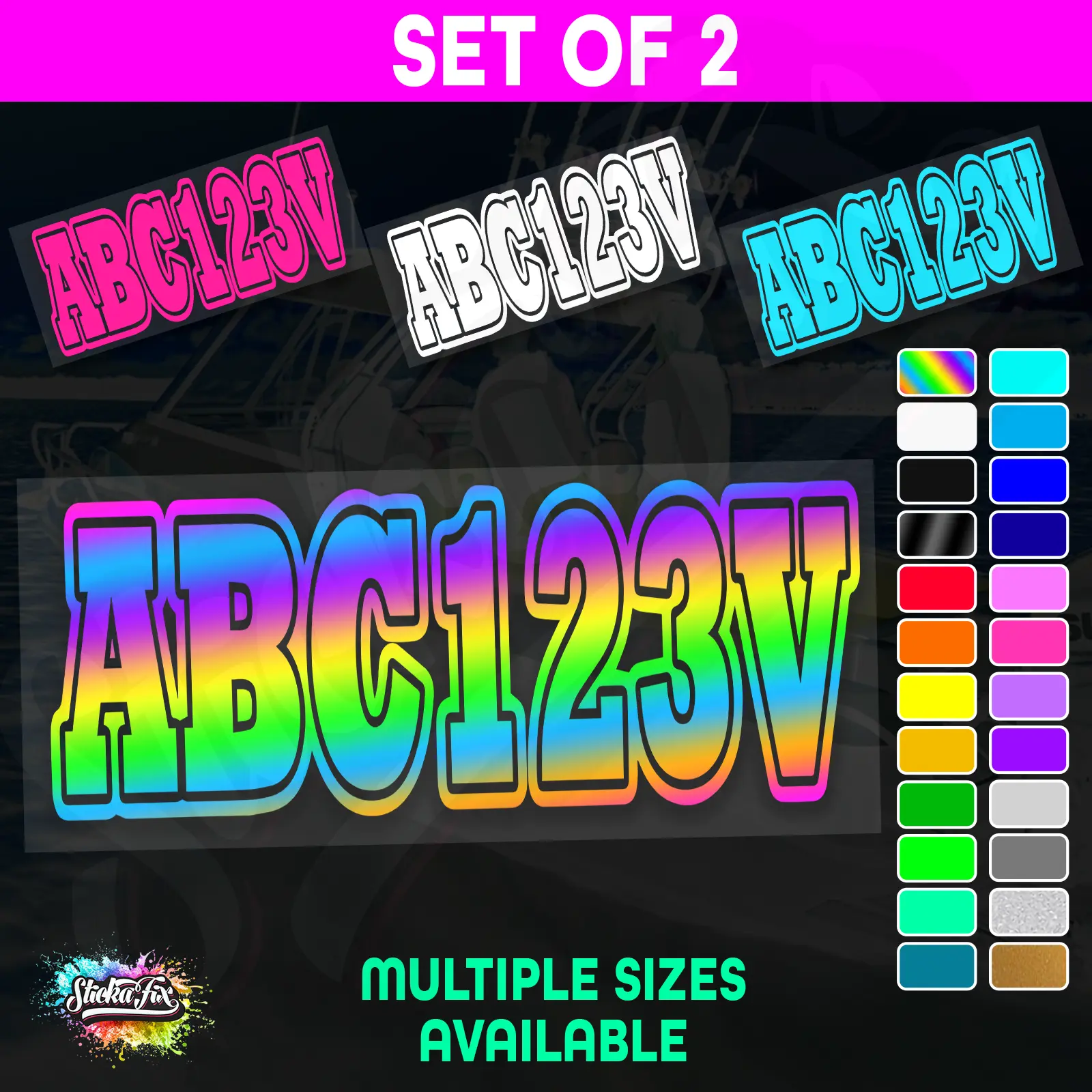 2x Jetski Rego Sticker Decals Set 100mm High Vinyl Registration 125mm 150mm