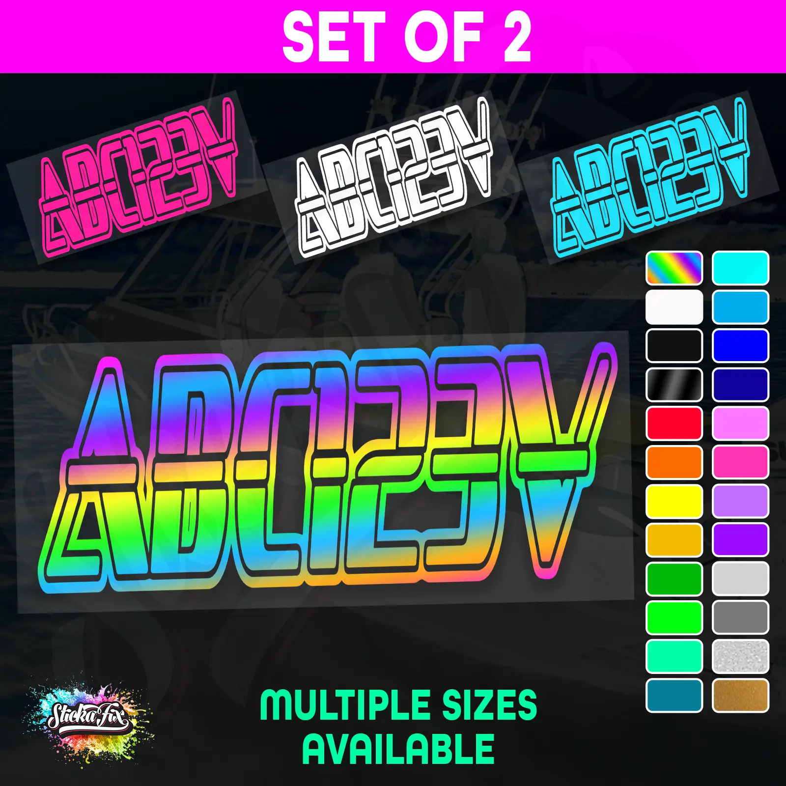 2x Boat Rego Sticker Decals Set 150mm High Vinyl Registration 200mm 250mm 300mm