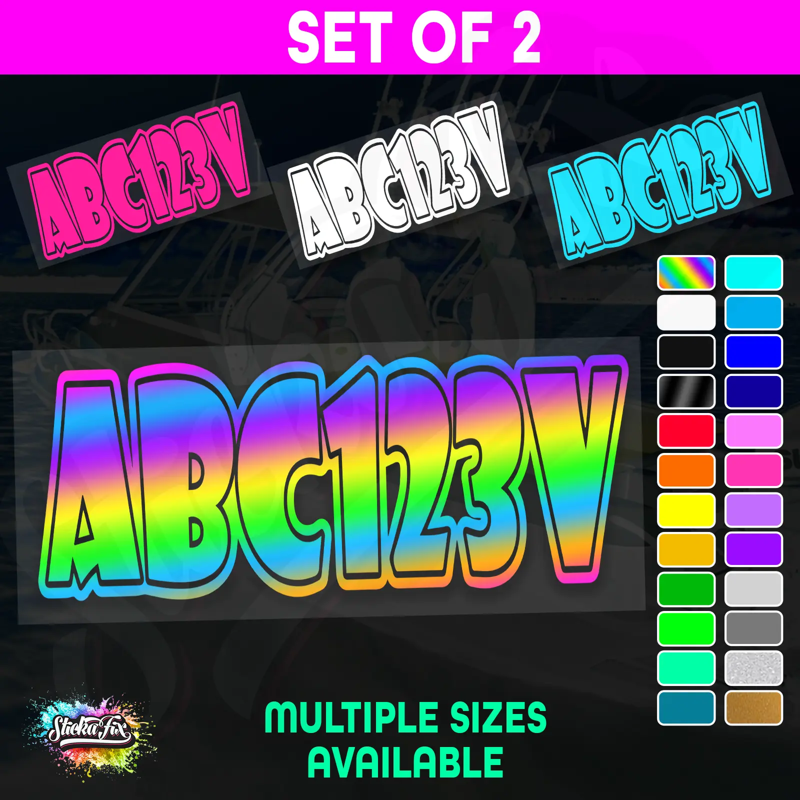 2x Jetski Rego Sticker Decals Set 100mm High Vinyl Registration 125mm 150mm
