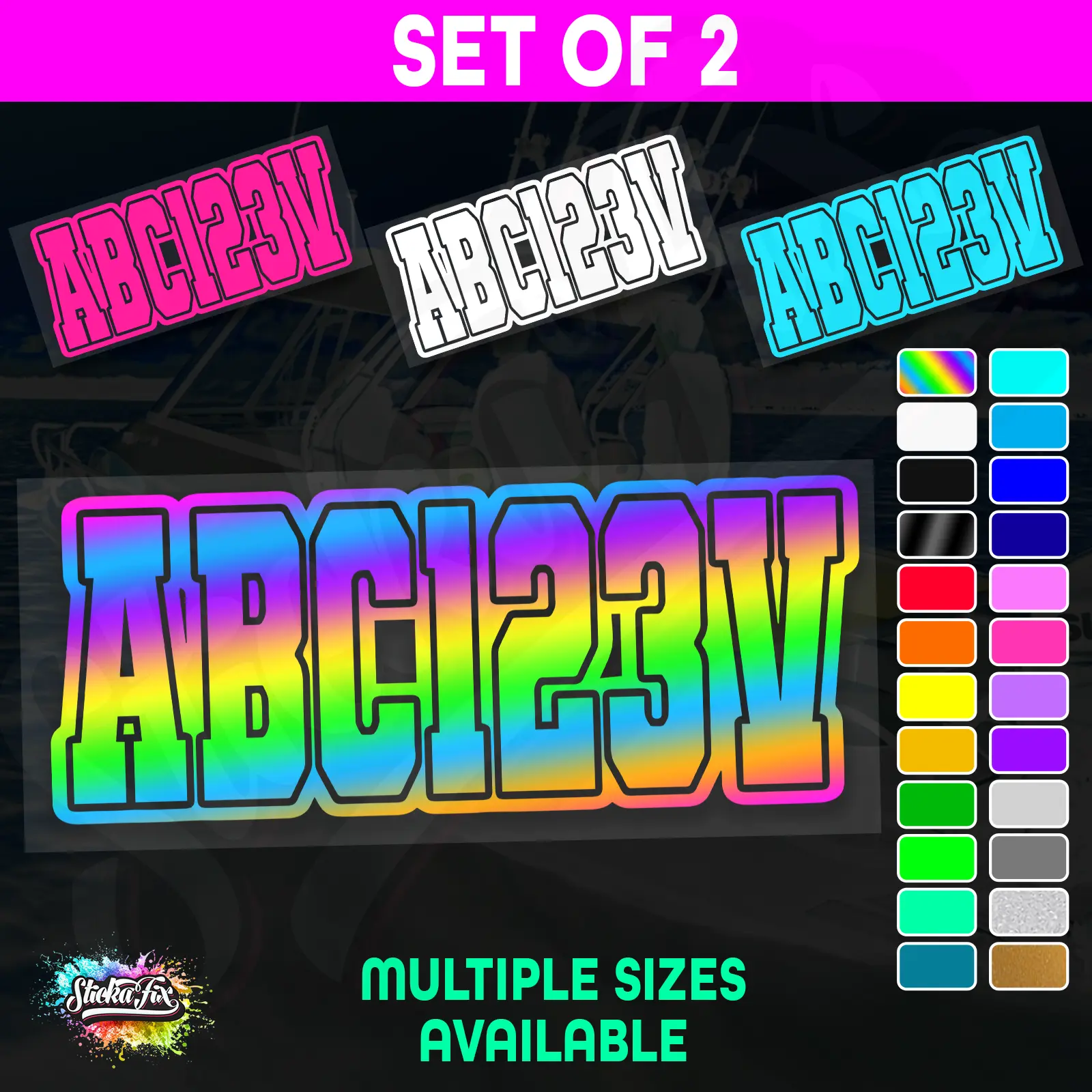 2x Boat Rego Sticker Decals Set 150mm High Vinyl Registration 200mm 250mm 300mm