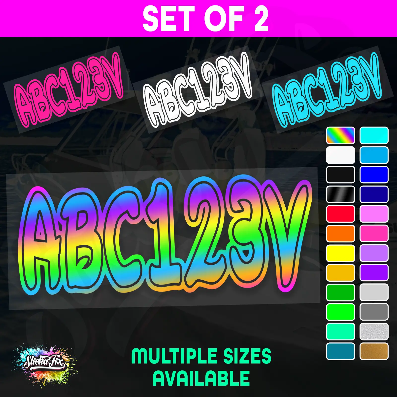 2x Boat Rego Sticker Decals Set 150mm High Vinyl Registration 200mm 250mm 300mm