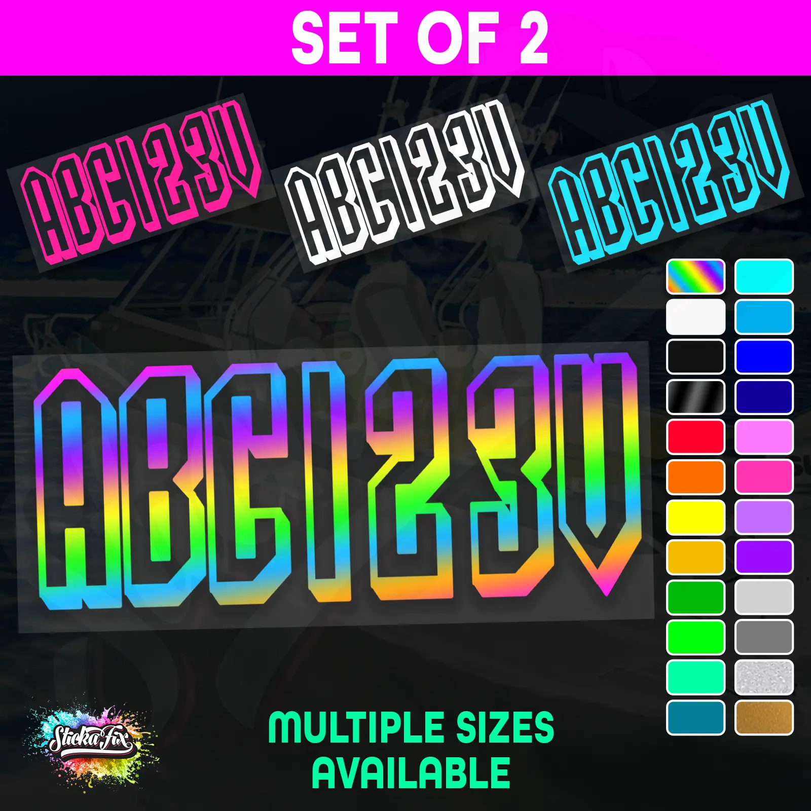 2x Boat Rego Sticker Decals Set 150mm High Vinyl Registration 200mm 250mm 300mm