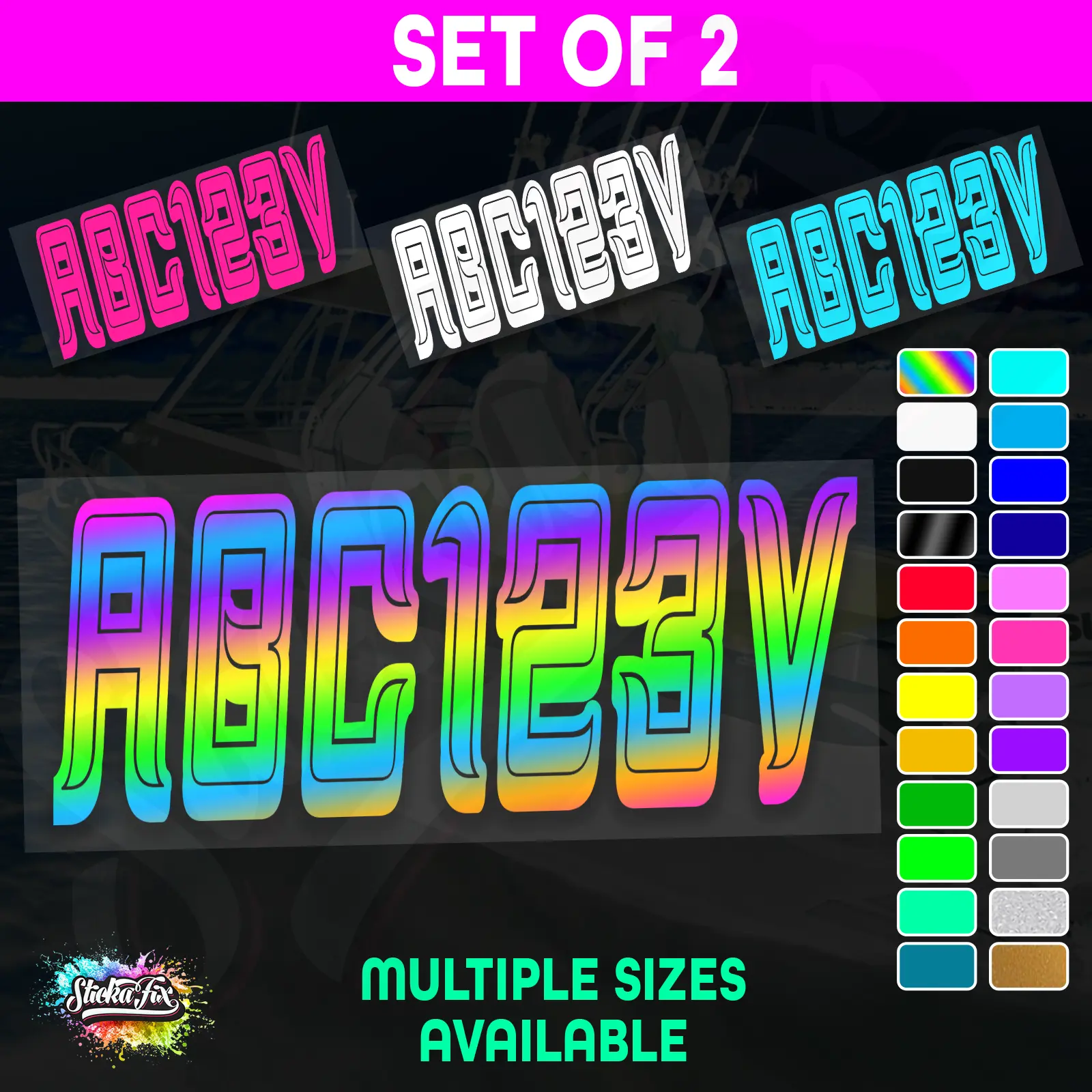 2x Jetski Rego Sticker Decals Set 100mm High Vinyl Registration 125mm 150mm