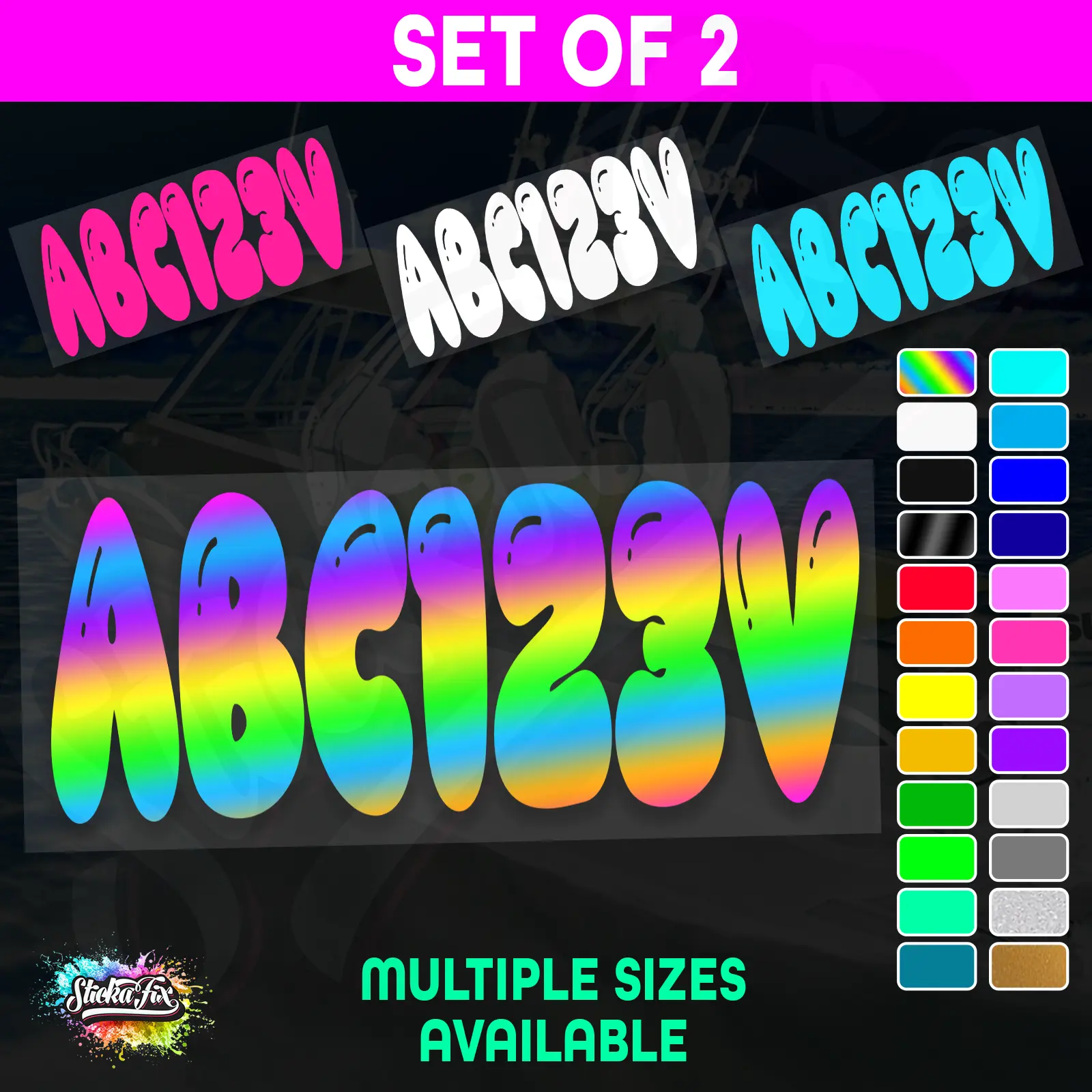 2x Boat Rego Sticker Decals Set 150mm High Vinyl Registration 200mm 250mm 300mm
