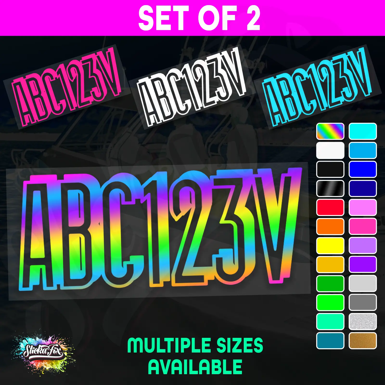 2x Boat Rego Sticker Decals Set 150mm High Vinyl Registration 200mm 250mm 300mm