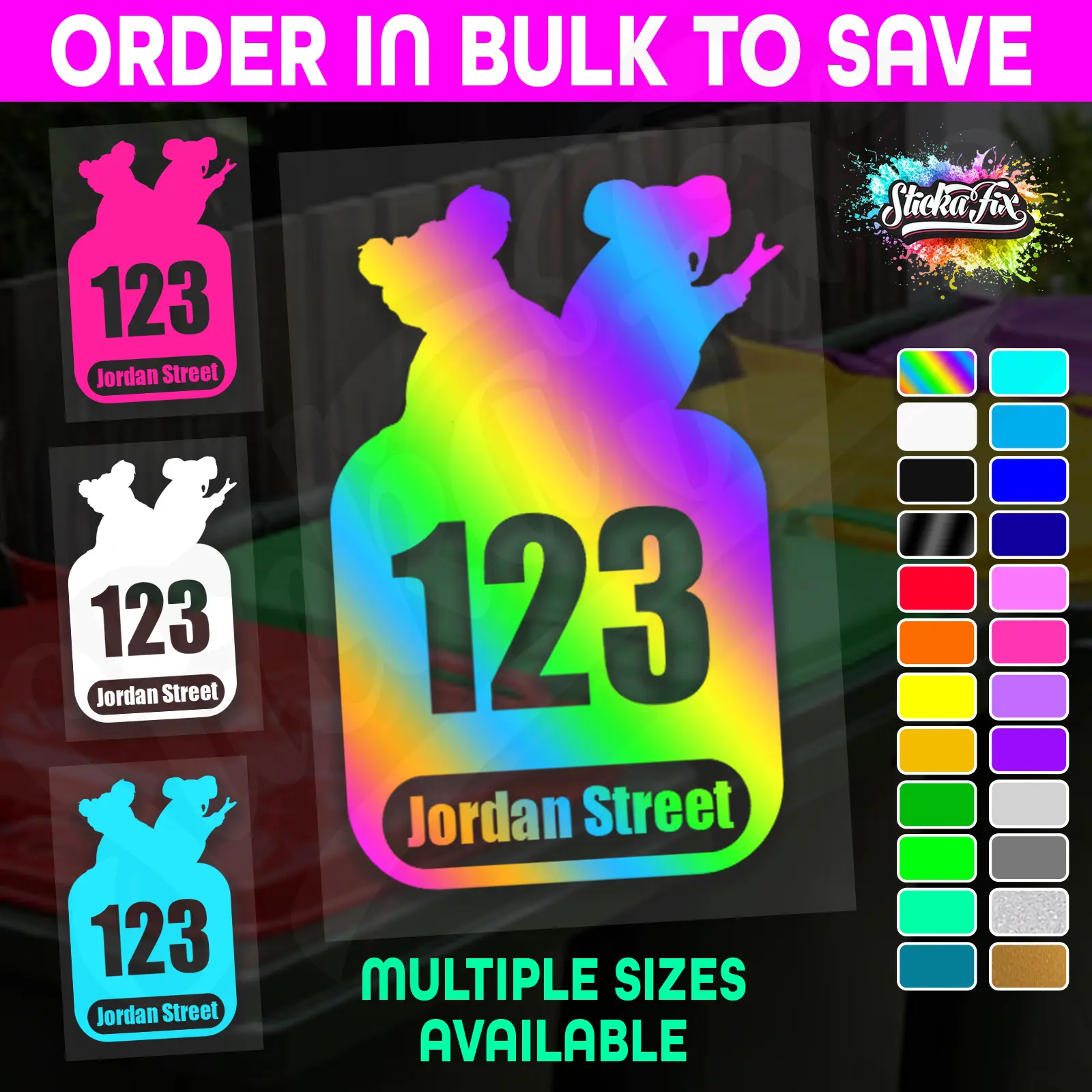 Custom Bin Sticker Street Name Number Wheelie Garbage Rubbish Vinyl Decal