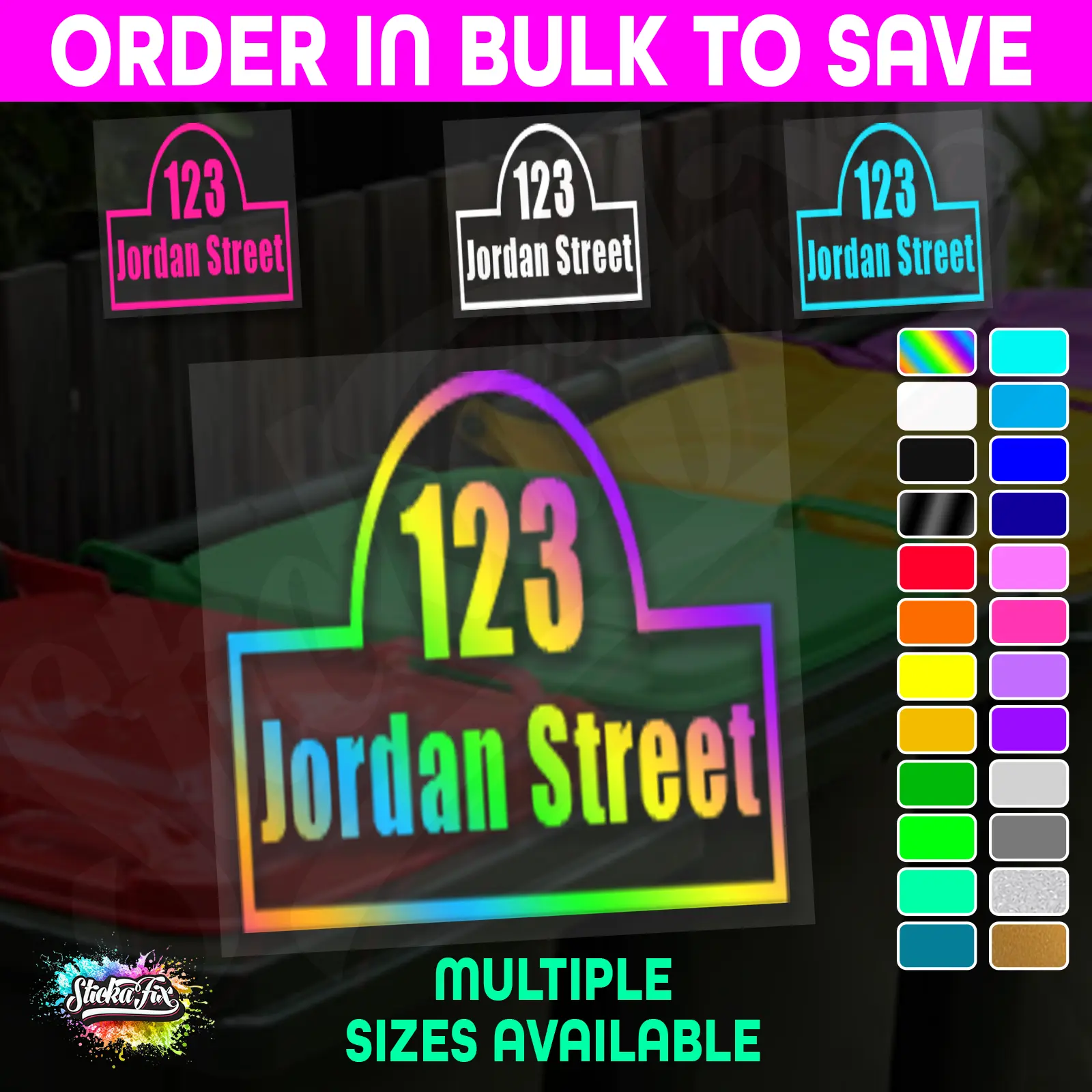 Custom Bin Sticker Street Name Number Wheelie Garbage Rubbish Vinyl Decal