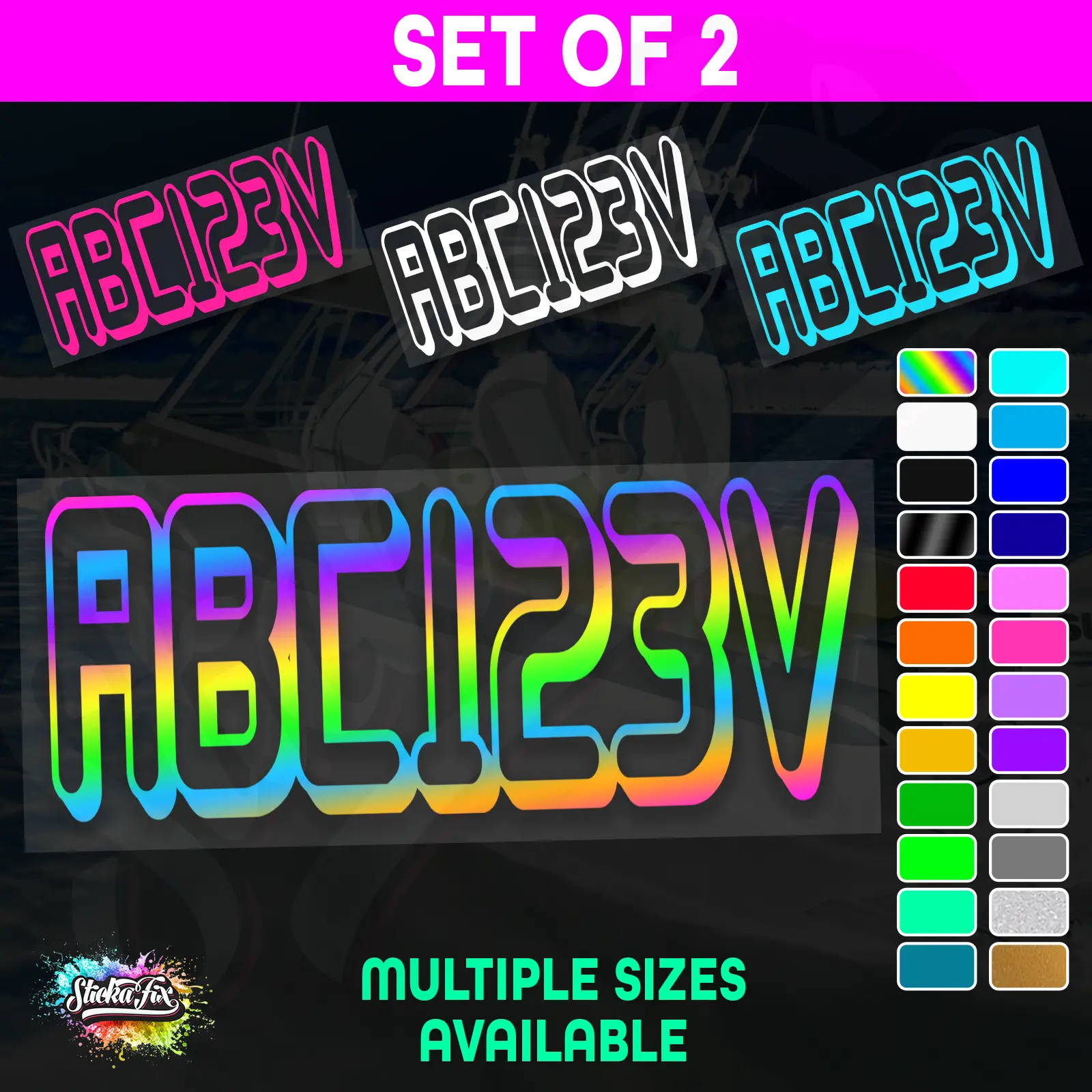 2x Boat Rego Sticker Decals Set 150mm High Vinyl Registration 200mm 250mm 300mm