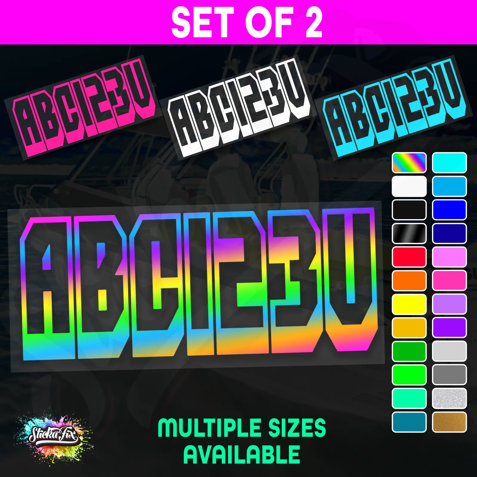2x Boat Rego Sticker Decals Set 150mm High Vinyl Registration 200mm 250mm 300mm
