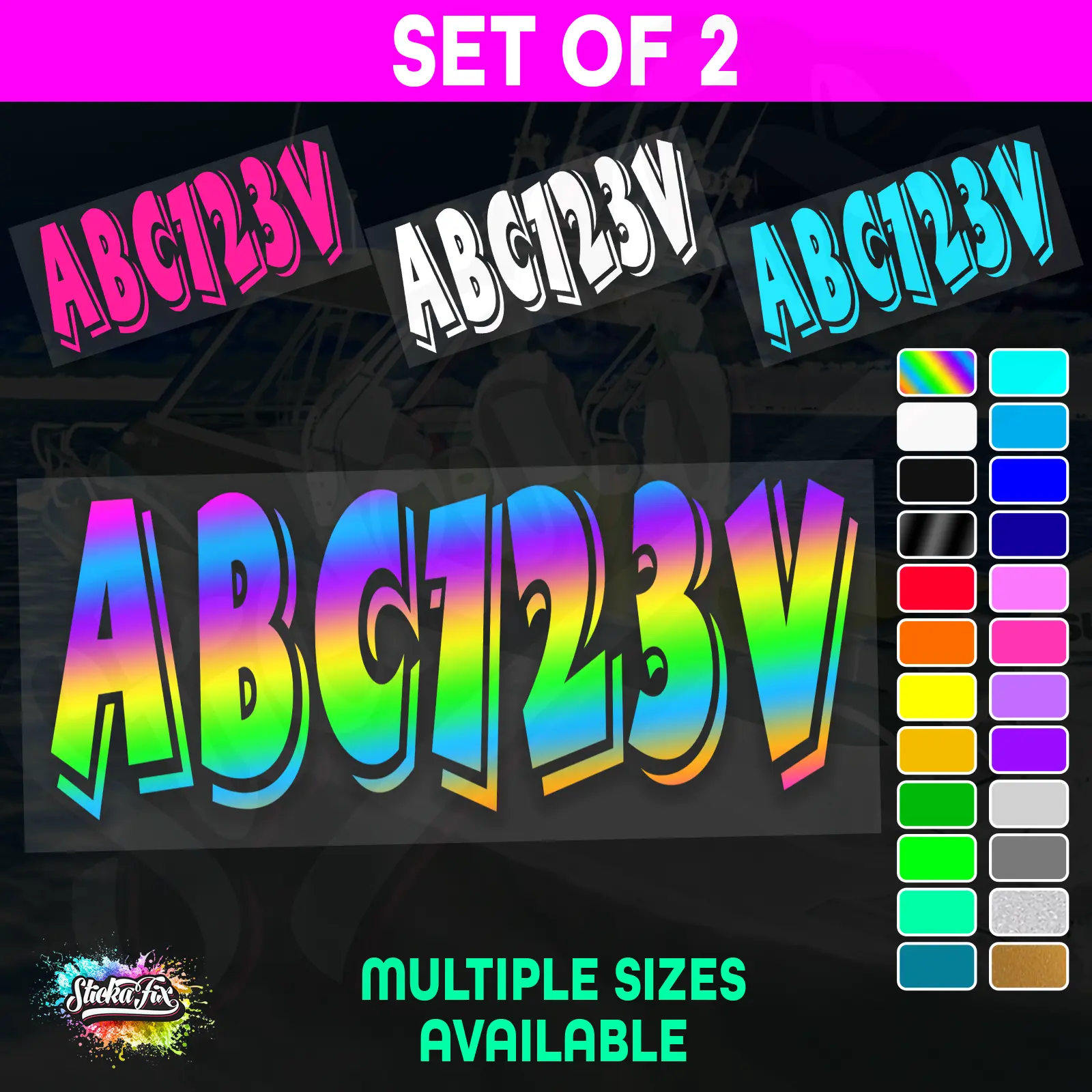 2x Boat Rego Sticker Decals Set 150mm High Vinyl Registration 200mm 250mm 300mm