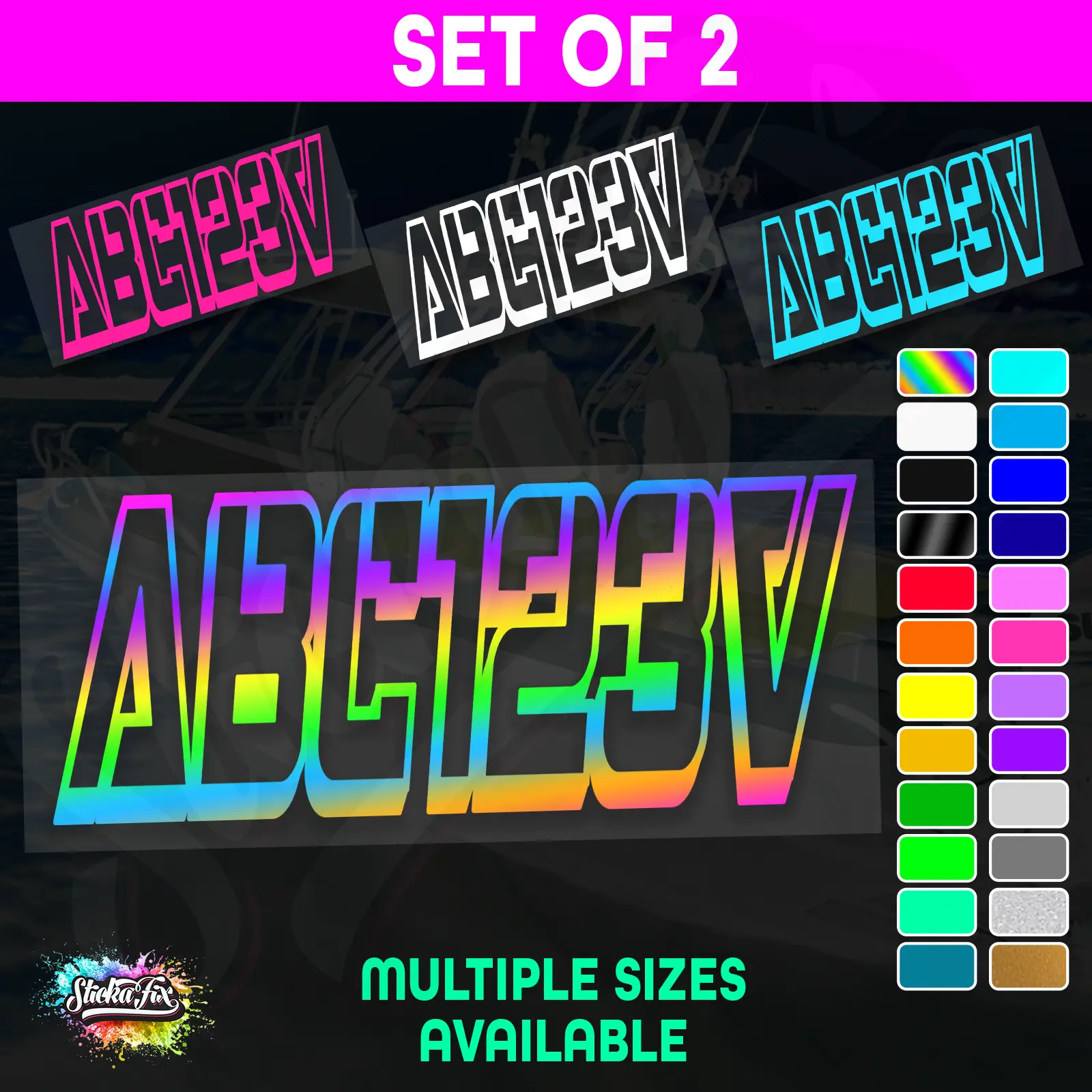 2x Boat Rego Sticker Decals Set 150mm High Vinyl Registration 200mm 250mm 300mm