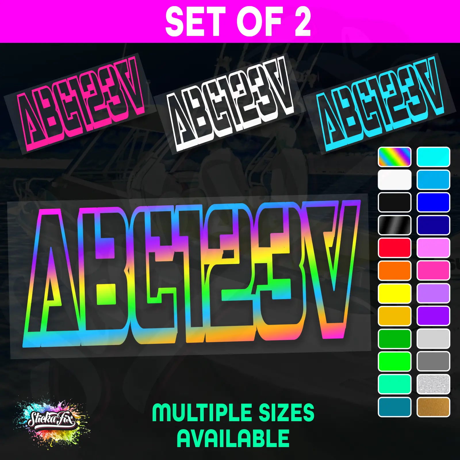 2x Boat Rego Sticker Decals Set 150mm High Vinyl Registration 200mm 250mm 300mm